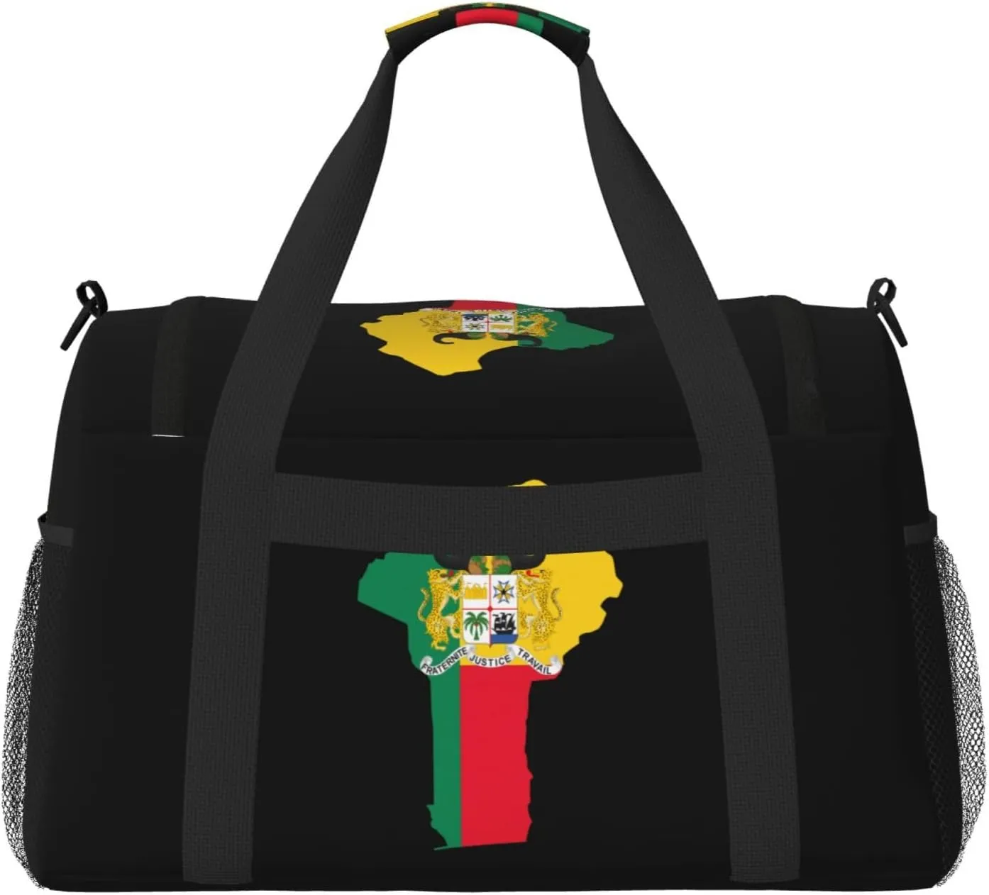 Flag Map Of Benin Travel Duffel Bag Large Foldable Waterproof Overnight Bag For Beach Swim Bags Pool Sports Gym
