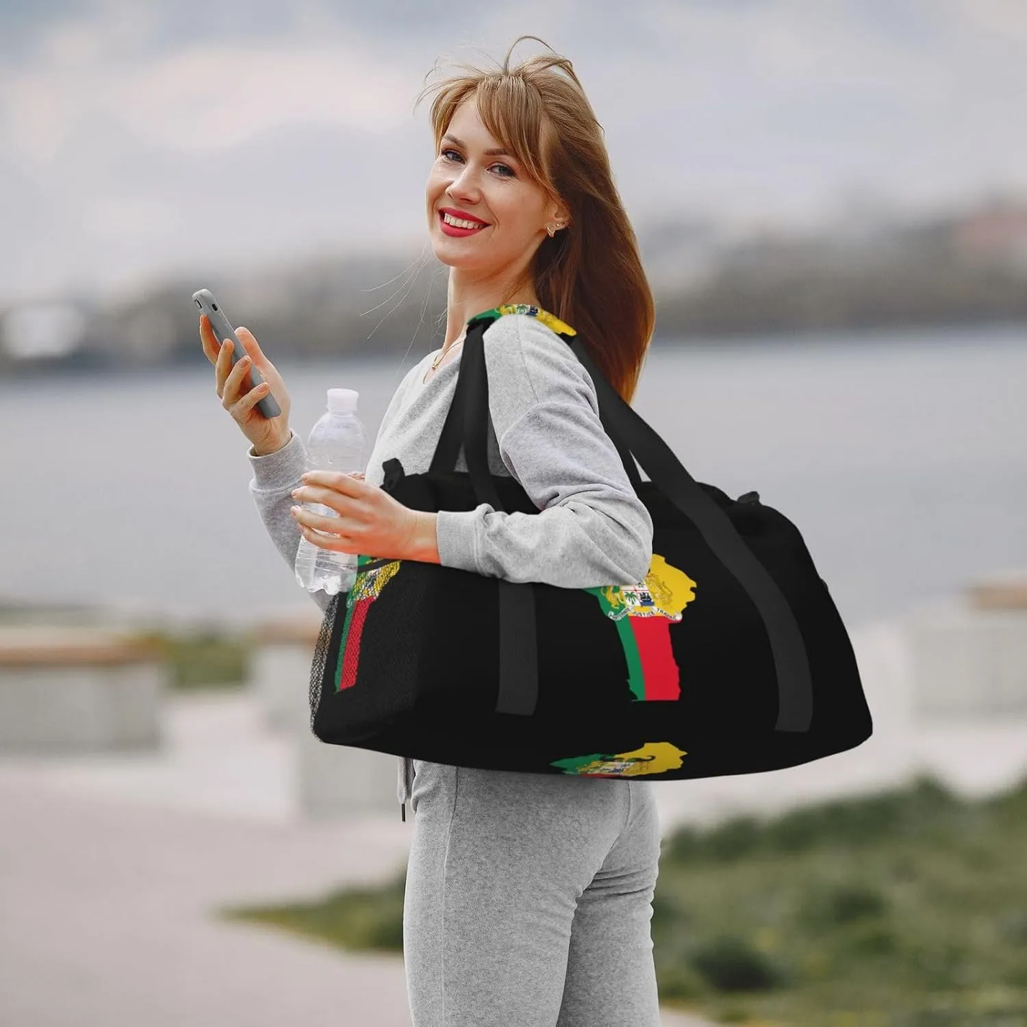 Flag Map Of Benin Travel Duffel Bag Large Foldable Waterproof Overnight Bag For Beach Swim Bags Pool Sports Gym