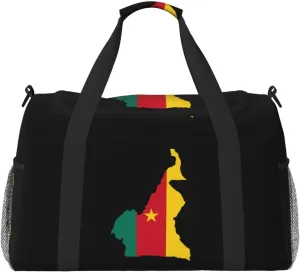 Flag Map Of Cameroon Travel Duffel Bag Large Foldable Waterproof Overnight Bag For Beach Swim Bags Pool Sports Gym