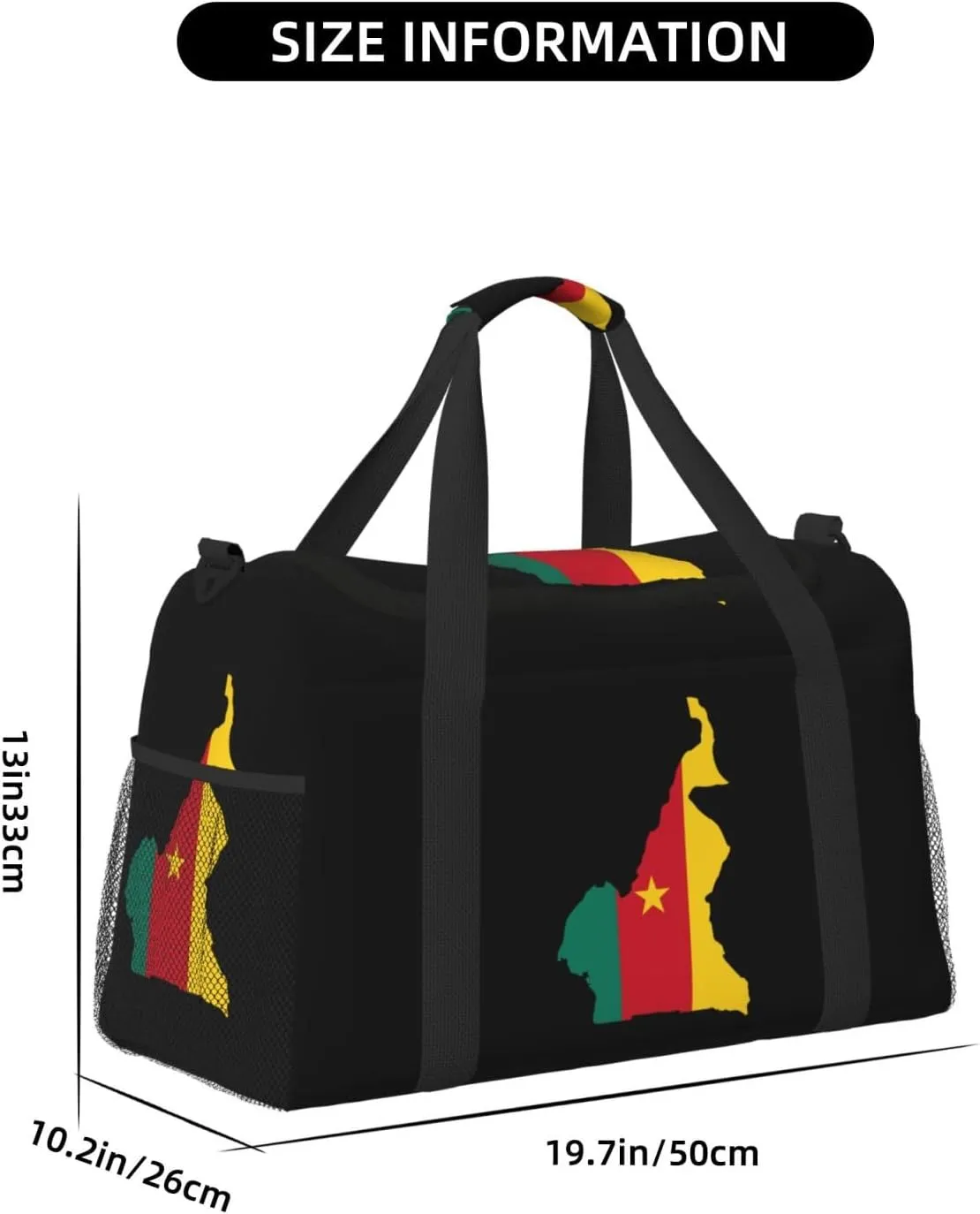 Flag Map Of Cameroon Travel Duffel Bag Large Foldable Waterproof Overnight Bag For Beach Swim Bags Pool Sports Gym