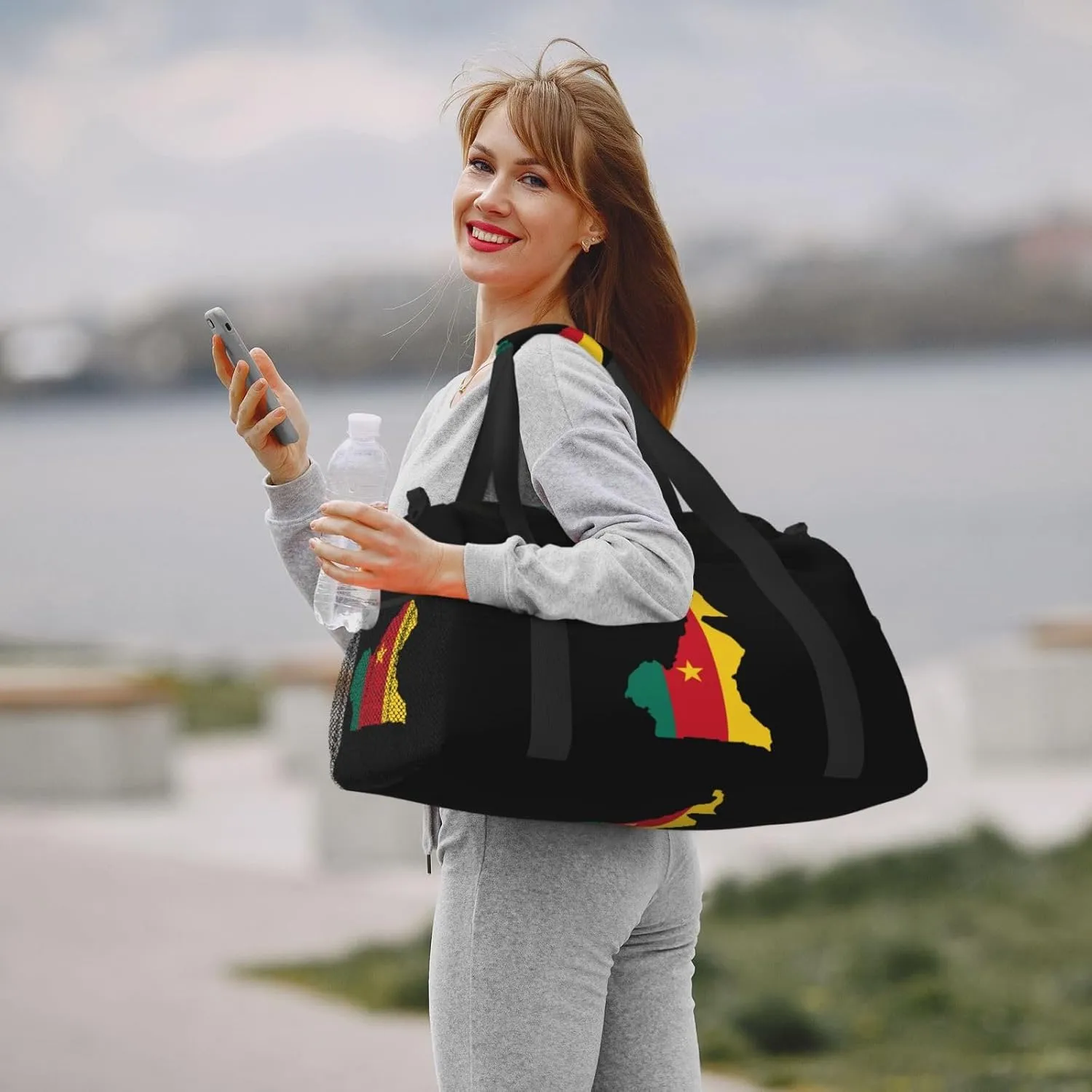 Flag Map Of Cameroon Travel Duffel Bag Large Foldable Waterproof Overnight Bag For Beach Swim Bags Pool Sports Gym