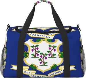 Flag Of Connecticut Travel Duffel Bag Large Foldable Waterproof Overnight Bag For Beach Swim Bags Pool Sports Gym