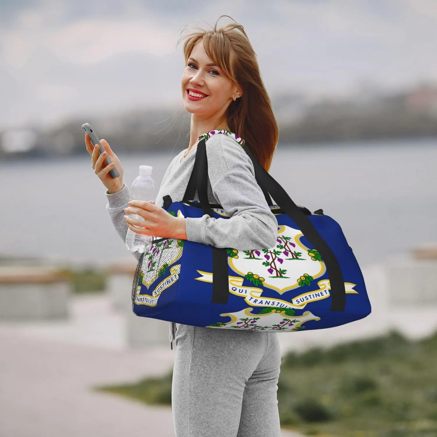 Flag Of Connecticut Travel Duffel Bag Large Foldable Waterproof Overnight Bag For Beach Swim Bags Pool Sports Gym