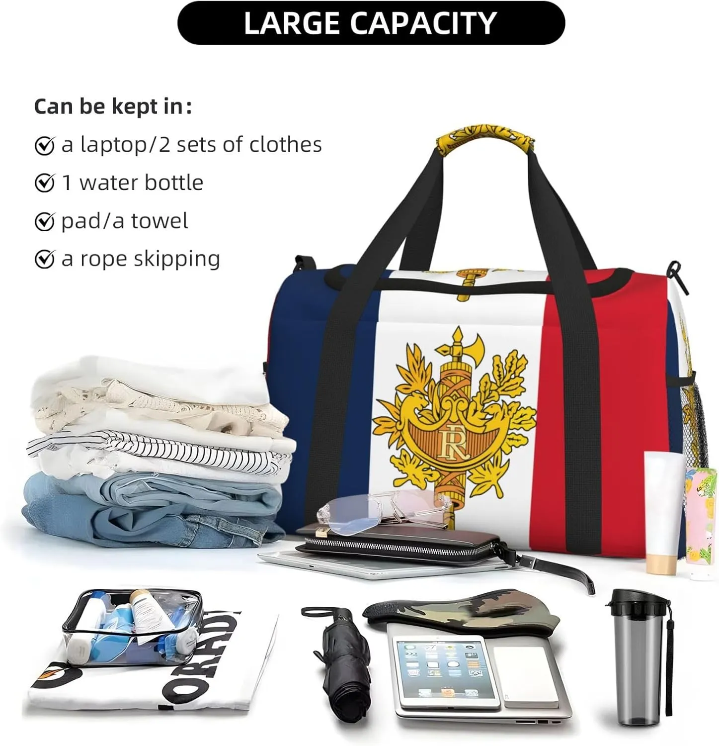 Flag Of France Travel Duffel Bag Large Foldable Waterproof Overnight Bag For Beach Swim Bags Pool Sports Gym