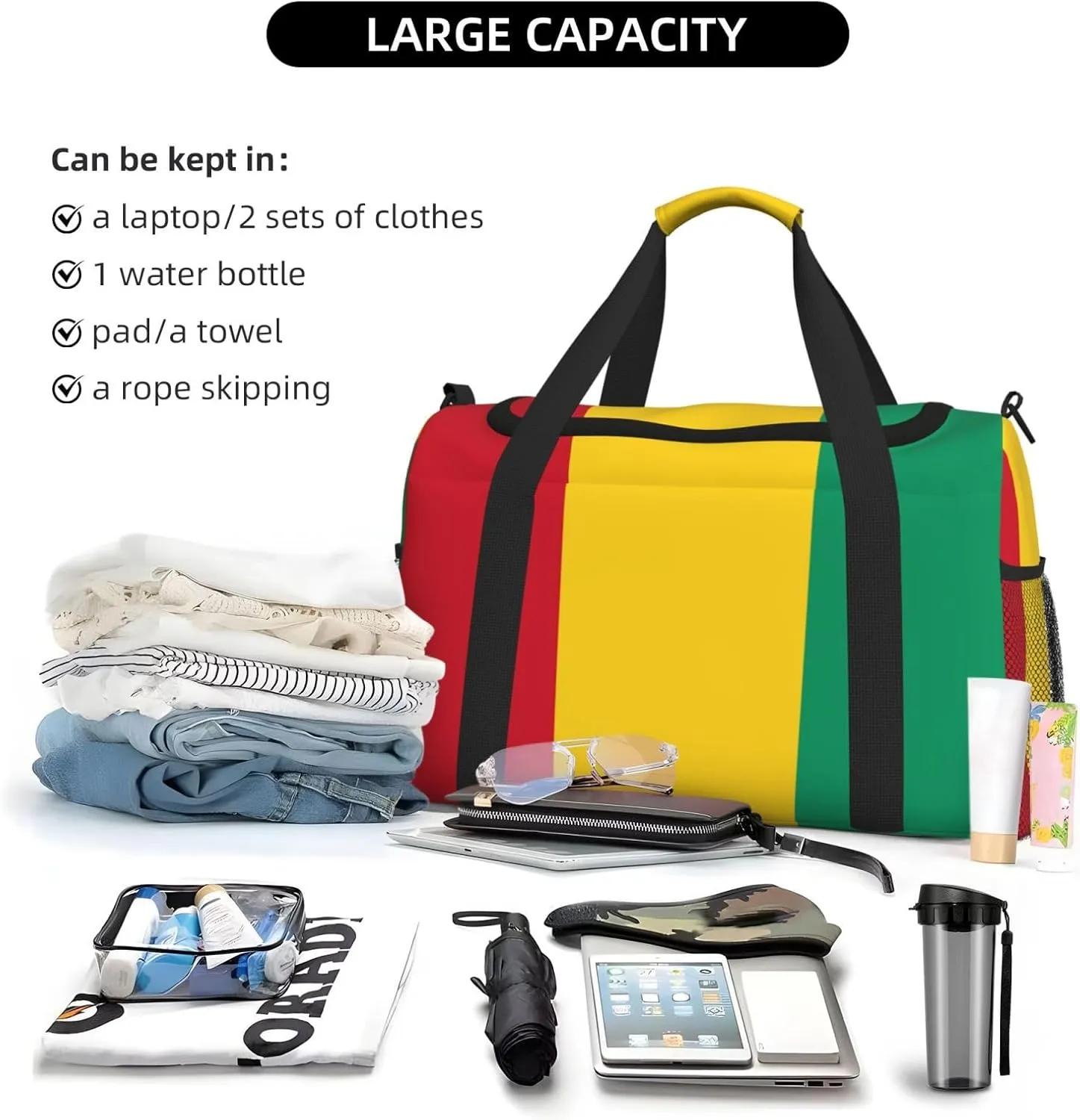Flag Of Guinea Travel Duffel Bag Large Foldable Waterproof Overnight Bag For Beach Swim Bags Pool Sports Gym