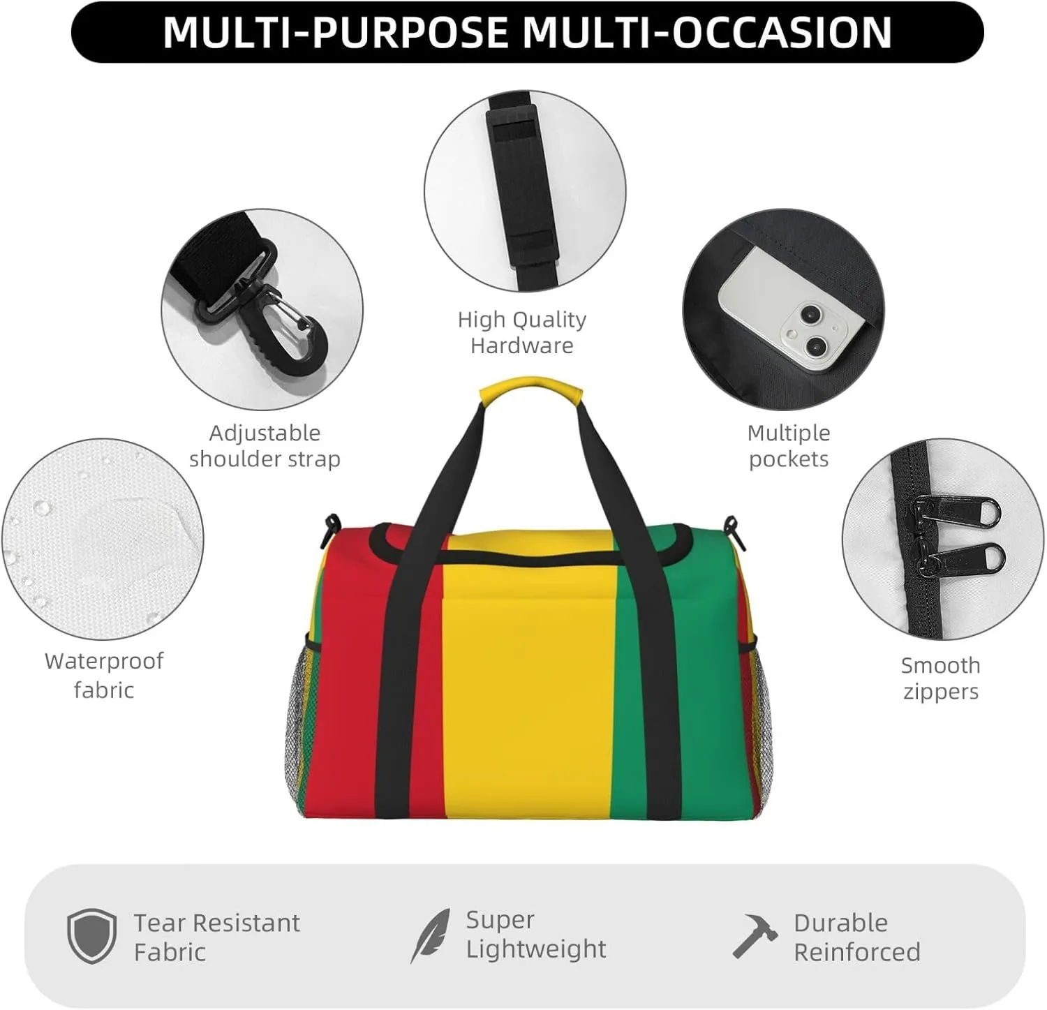 Flag Of Guinea Travel Duffel Bag Large Foldable Waterproof Overnight Bag For Beach Swim Bags Pool Sports Gym