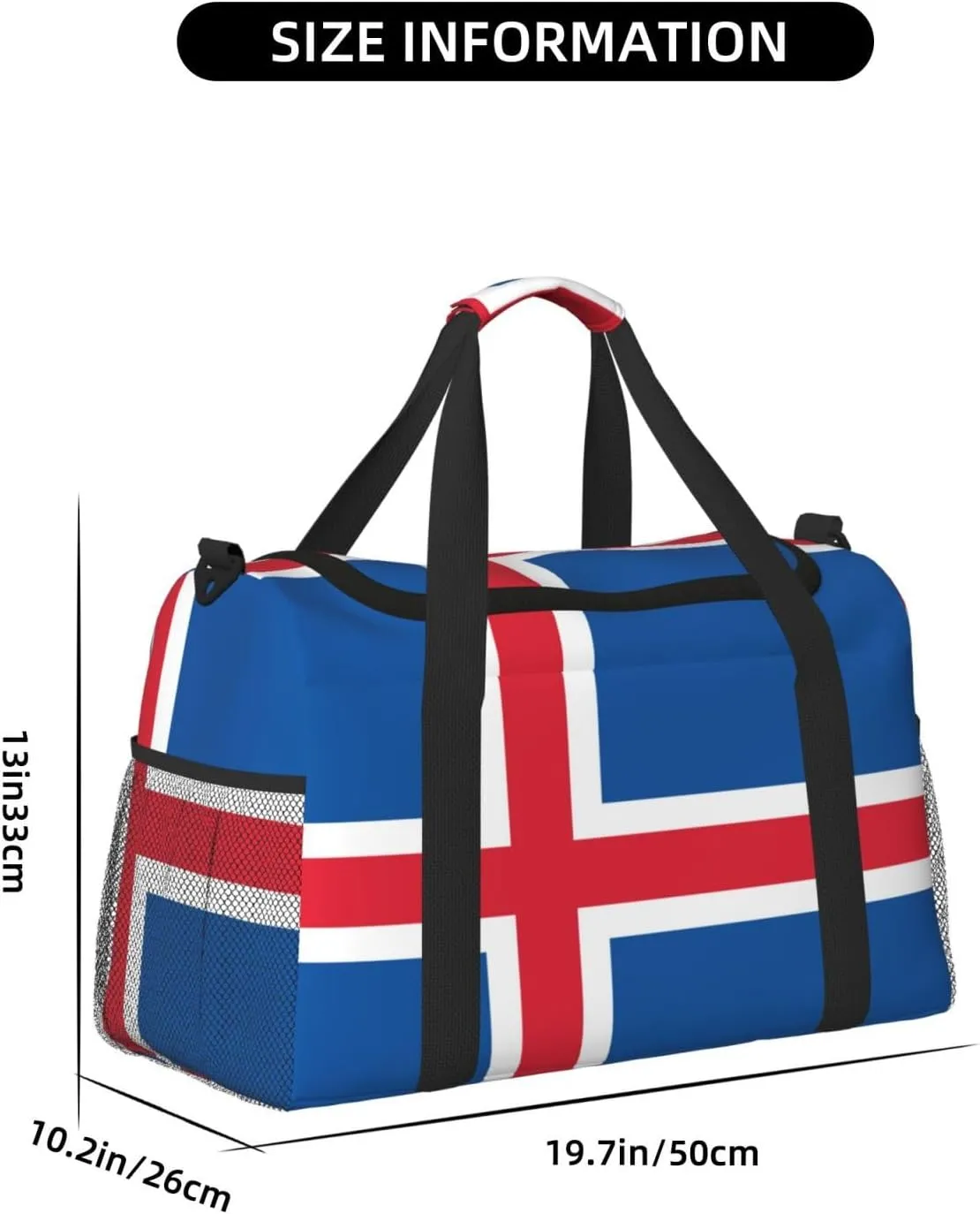 Flag Of Iceland Travel Duffel Bag Large Foldable Waterproof Overnight Bag For Beach Swim Bags Pool Sports Gym