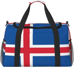 Flag Of Iceland Travel Duffel Bag Large Foldable Waterproof Overnight Bag For Beach Swim Bags Pool Sports Gym