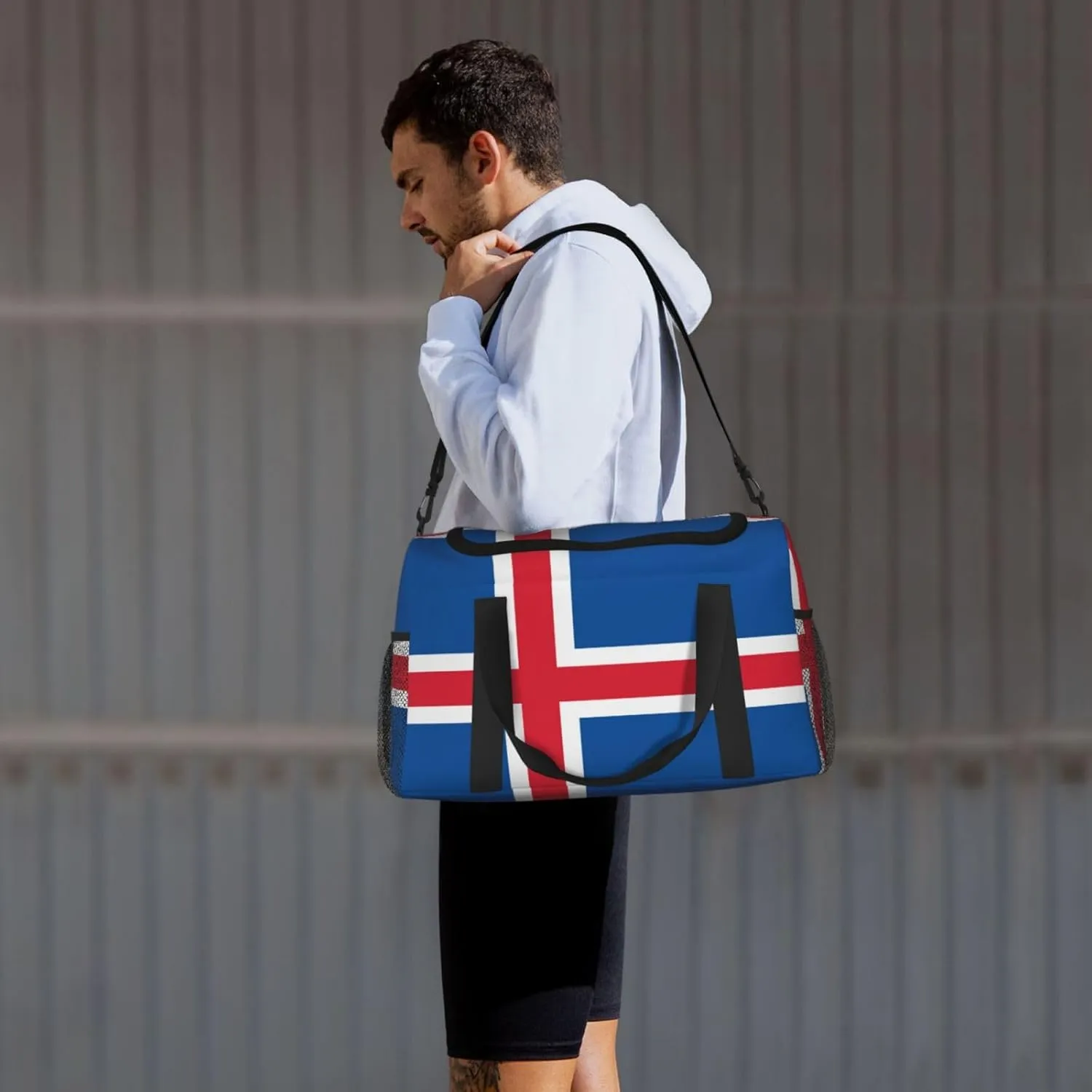 Flag Of Iceland Travel Duffel Bag Large Foldable Waterproof Overnight Bag For Beach Swim Bags Pool Sports Gym