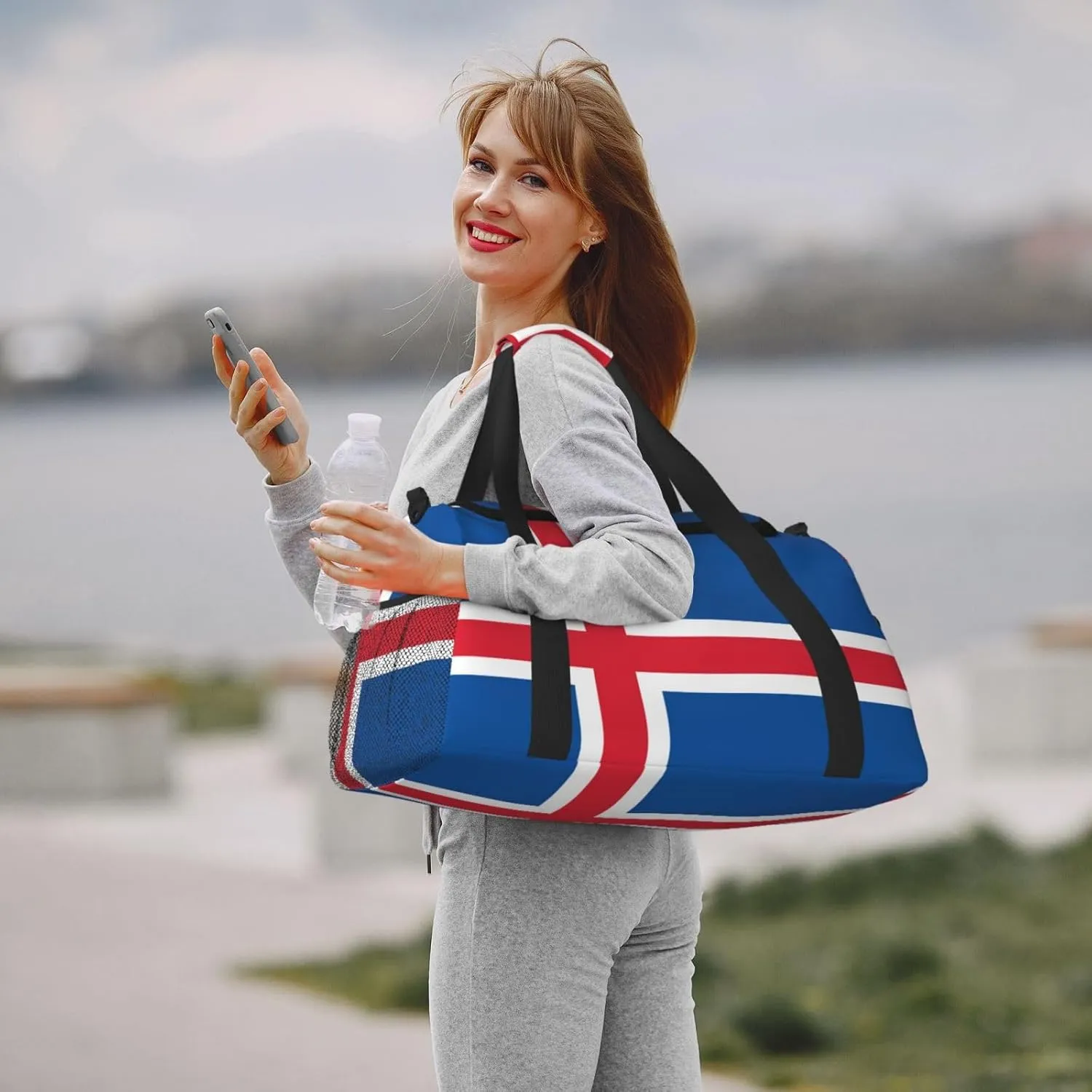 Flag Of Iceland Travel Duffel Bag Large Foldable Waterproof Overnight Bag For Beach Swim Bags Pool Sports Gym