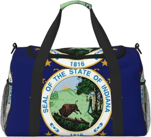 Flag Of Indiana Travel Duffel Bag Large Foldable Waterproof Overnight Bag For Beach Swim Bags Pool Sports Gym
