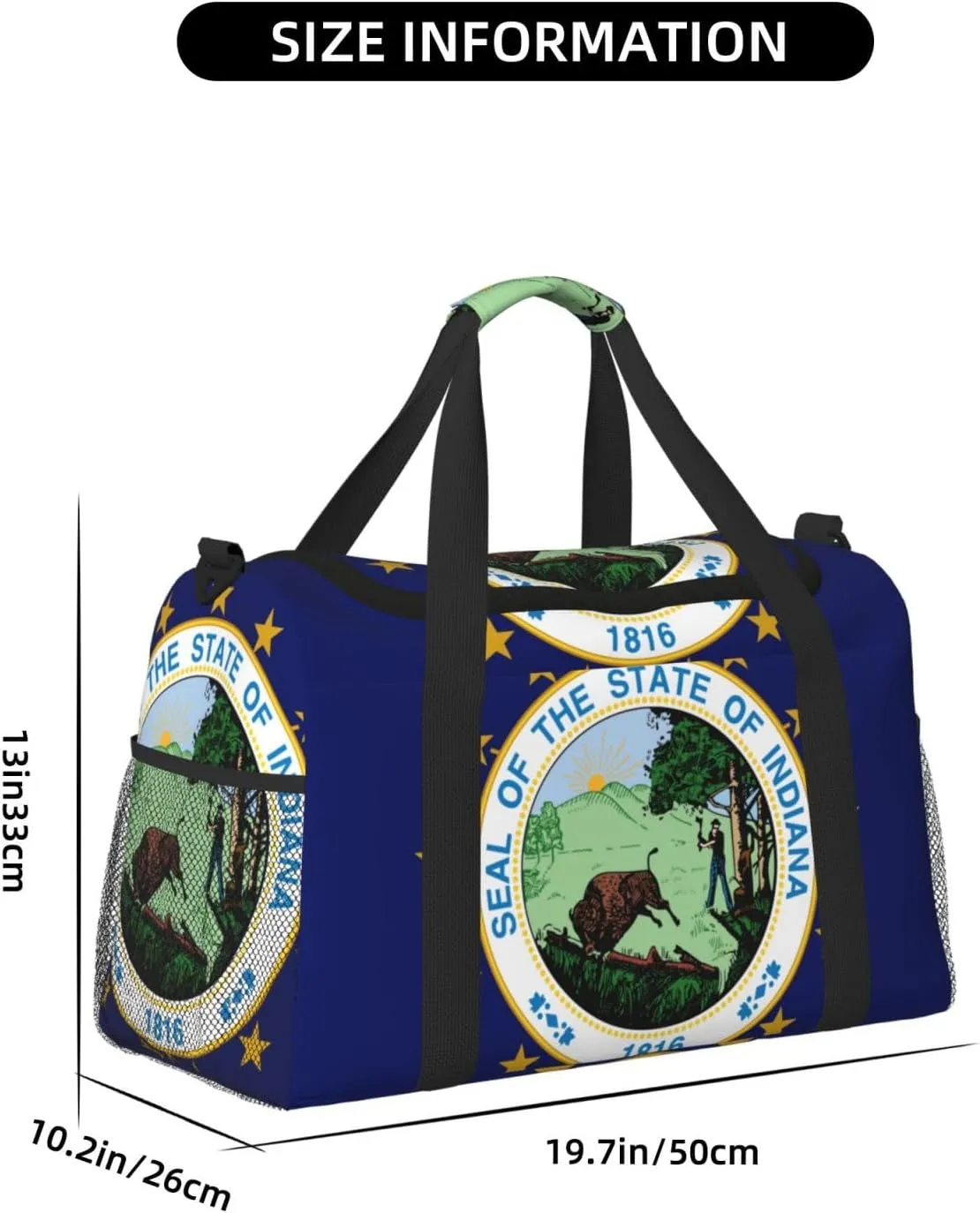 Flag Of Indiana Travel Duffel Bag Large Foldable Waterproof Overnight Bag For Beach Swim Bags Pool Sports Gym
