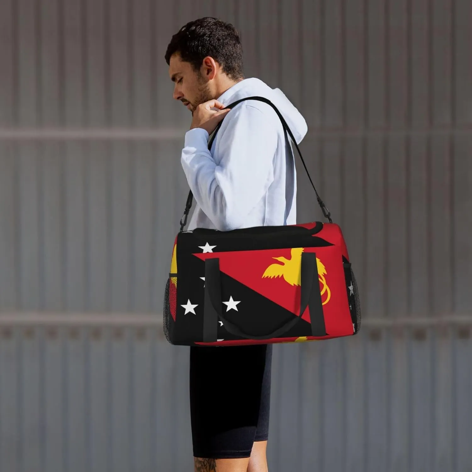 Flag Of New Guinea Travel Duffel Bag Large Foldable Waterproof Overnight Bag For Beach Swim Bags Pool Sports Gym