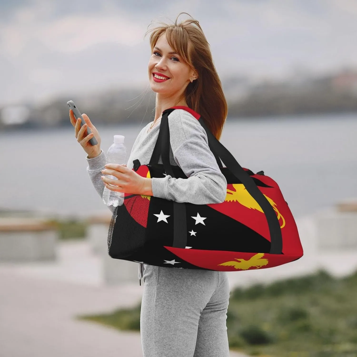 Flag Of New Guinea Travel Duffel Bag Large Foldable Waterproof Overnight Bag For Beach Swim Bags Pool Sports Gym