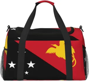 Flag Of New Guinea Travel Duffel Bag Large Foldable Waterproof Overnight Bag For Beach Swim Bags Pool Sports Gym