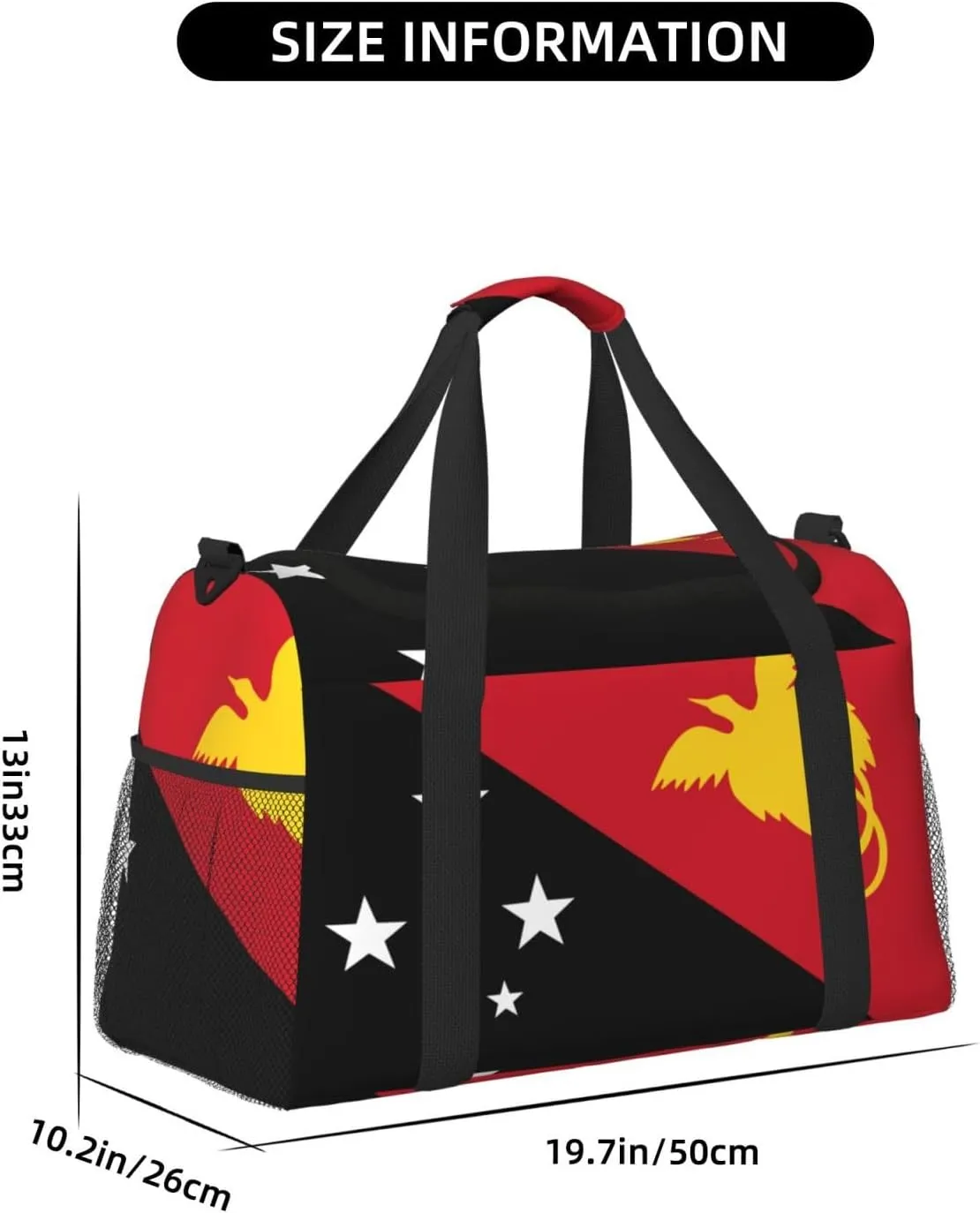 Flag Of New Guinea Travel Duffel Bag Large Foldable Waterproof Overnight Bag For Beach Swim Bags Pool Sports Gym
