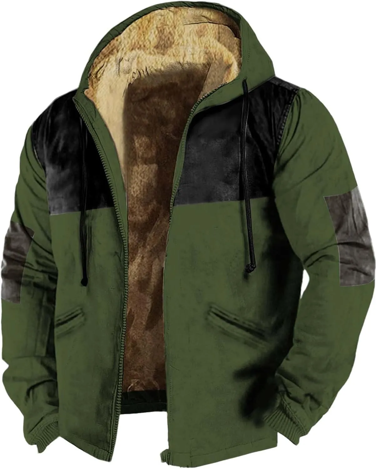 Flannel Jackets for Men Sherpa Fleece Lined Winter Warm Heavyweight Hoodie Full Zip Up Color Block Jacket with Pocket