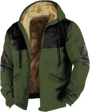 Flannel Jackets for Men Sherpa Fleece Lined Winter Warm Heavyweight Hoodie Full Zip Up Color Block Jacket with Pocket
