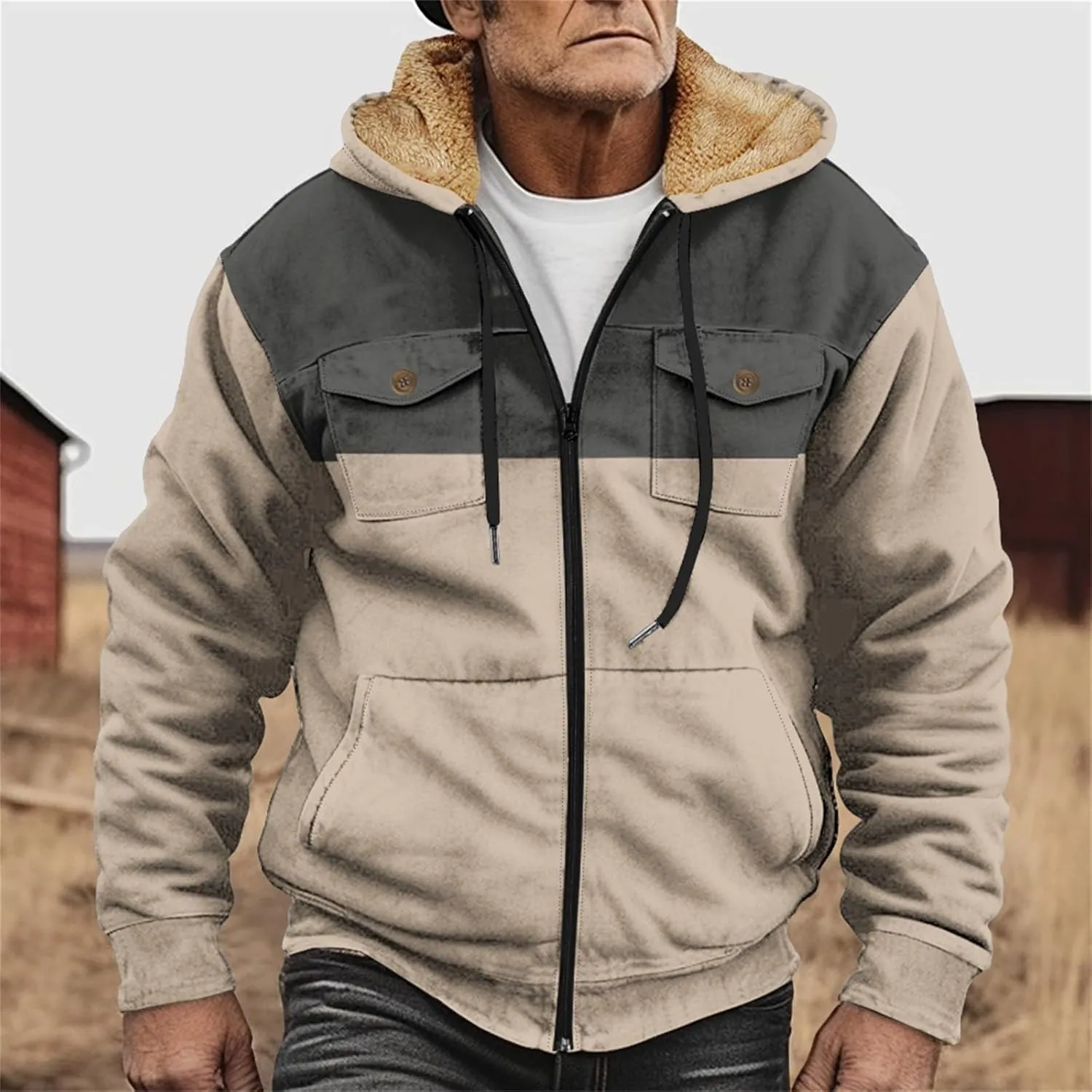 Fleece Jacket Men Cotton Cargo Jacket Winter Sherpa Fleece Lined Coat Shirt Fluffy Pullover Outfits Military Jackets