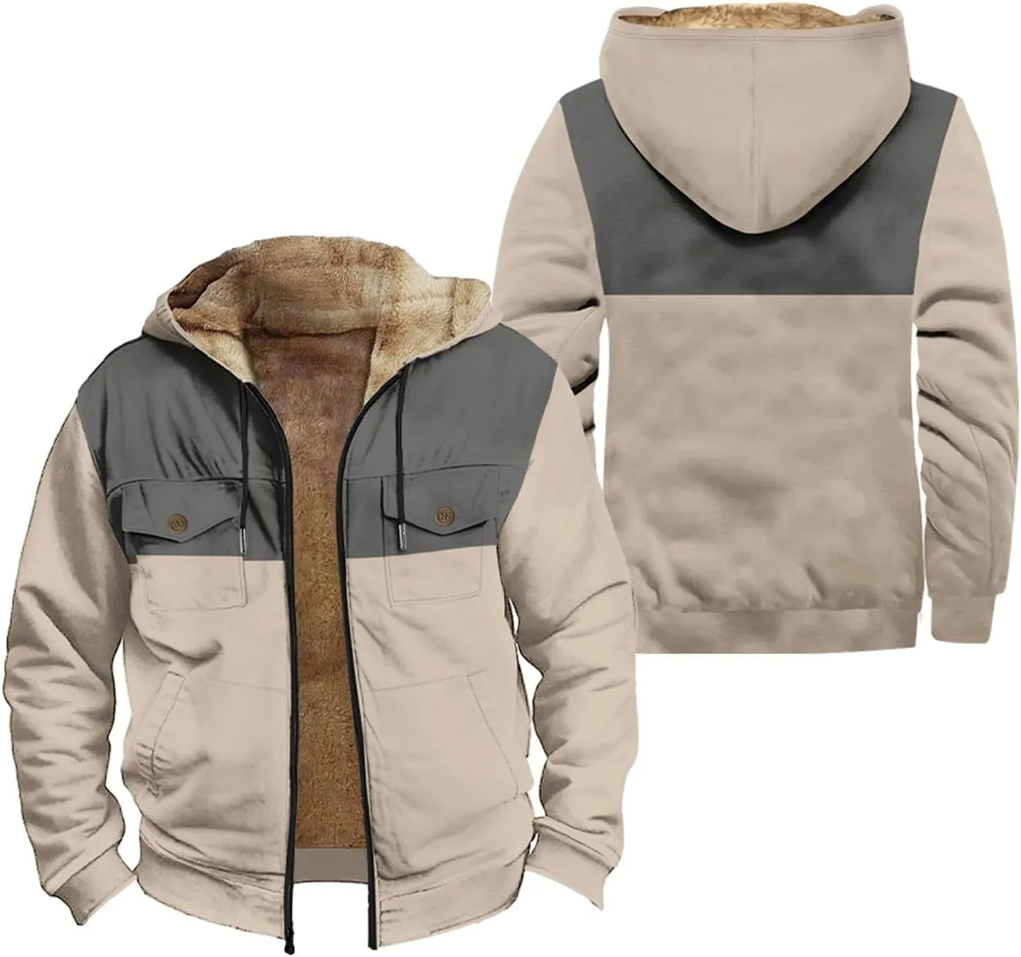 Fleece Jacket Men Cotton Cargo Jacket Winter Sherpa Fleece Lined Coat Shirt Fluffy Pullover Outfits Military Jackets