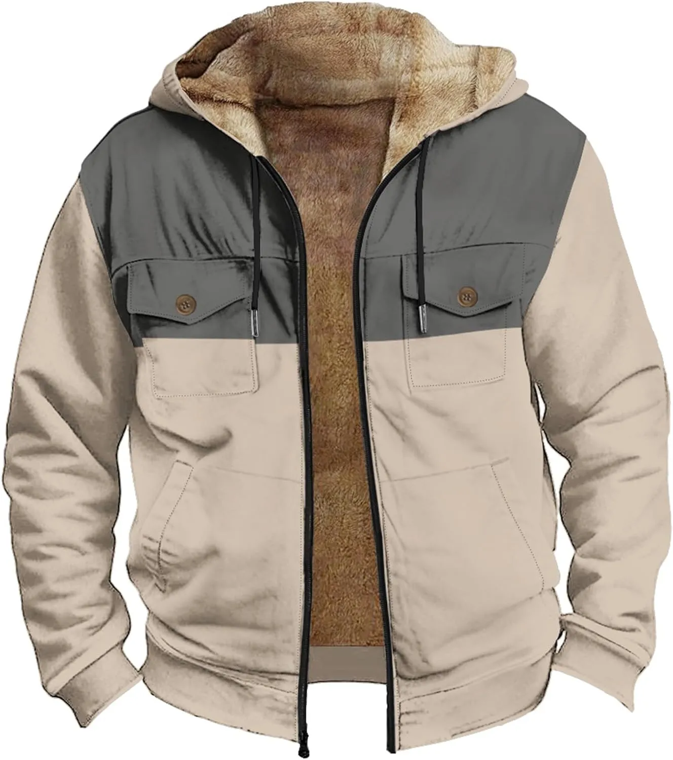 Fleece Jacket Men Cotton Cargo Jacket Winter Sherpa Fleece Lined Coat Shirt Fluffy Pullover Outfits Military Jackets