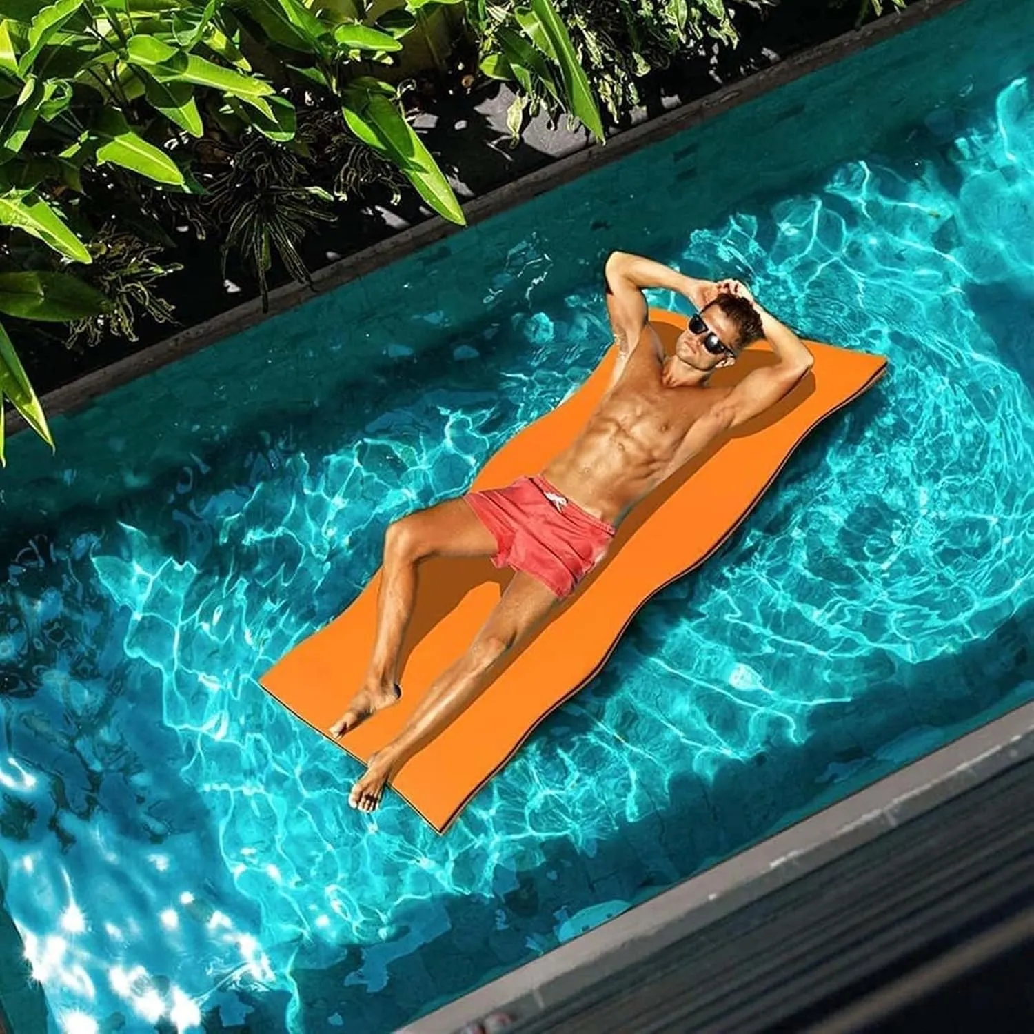 Floating Mat, Floating Water Mat, with Rolling Pillow Design, Bouncy Tear-Resistant 3-Layer XPE Foam, Roll-Up Floating Island River Rafts