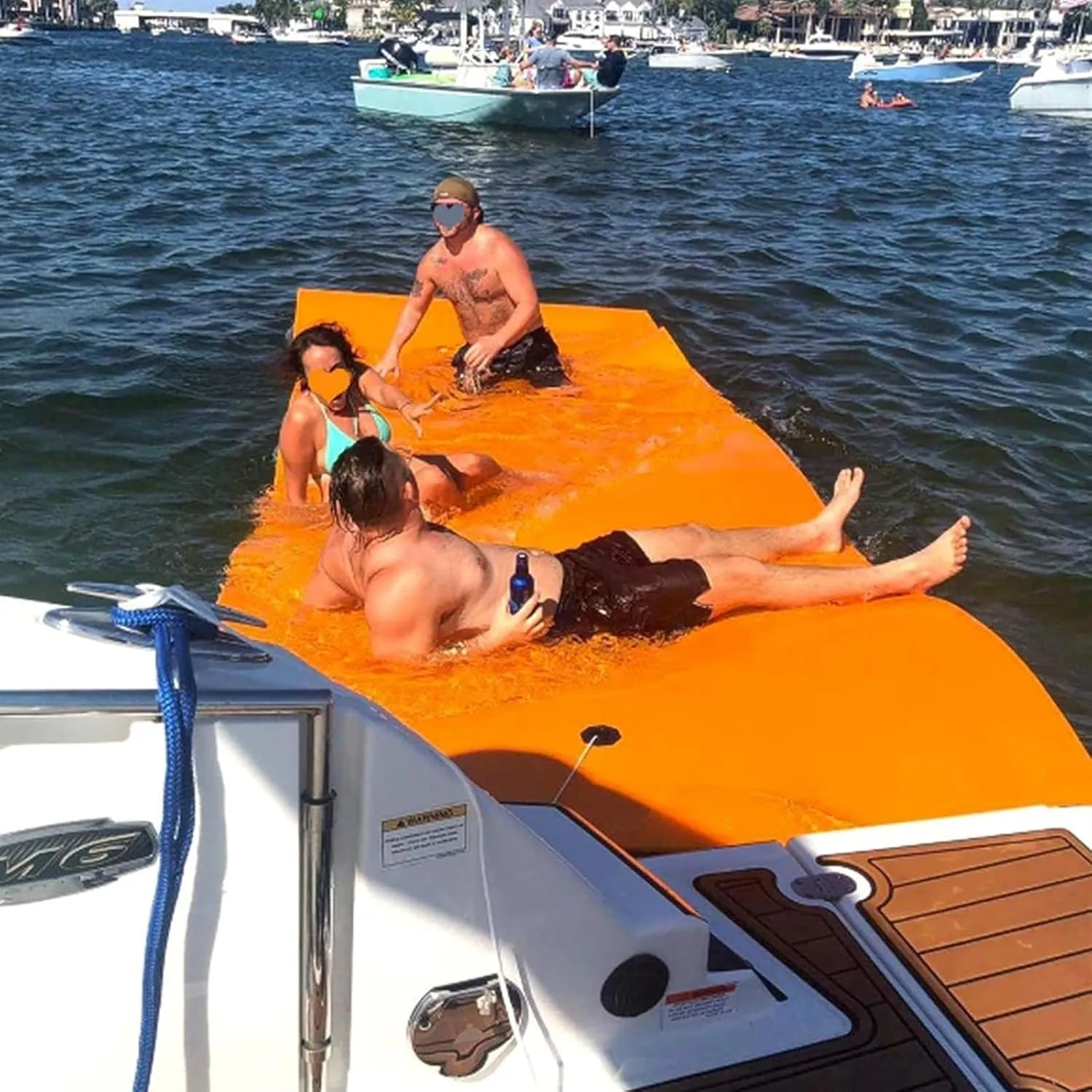 Floating Mat, Floating Water Mat, with Rolling Pillow Design, Bouncy Tear-Resistant 3-Layer XPE Foam, Roll-Up Floating Island River Rafts