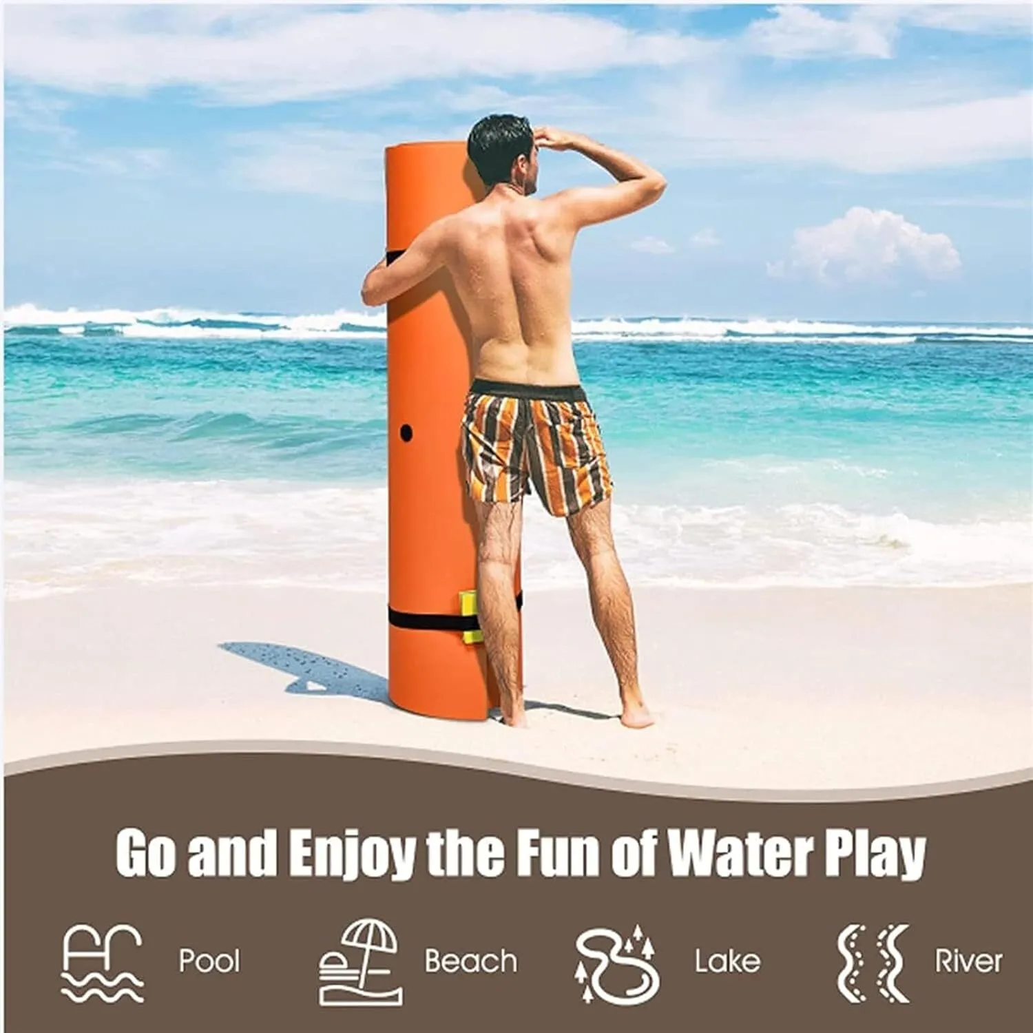 Floating Mat, Floating Water Mat, with Rolling Pillow Design, Bouncy Tear-Resistant 3-Layer XPE Foam, Roll-Up Floating Island River Rafts