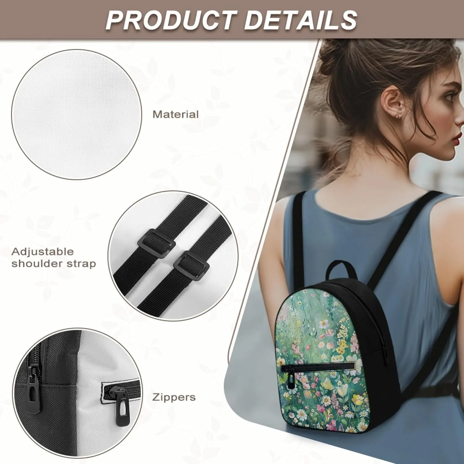 Floral Backpack for Women Small Size Adult Mini Backpacks Shoulder Bag for Travel Shopping Women's Waterproof Backpack Purse Mochila PequeñA Para Mujer