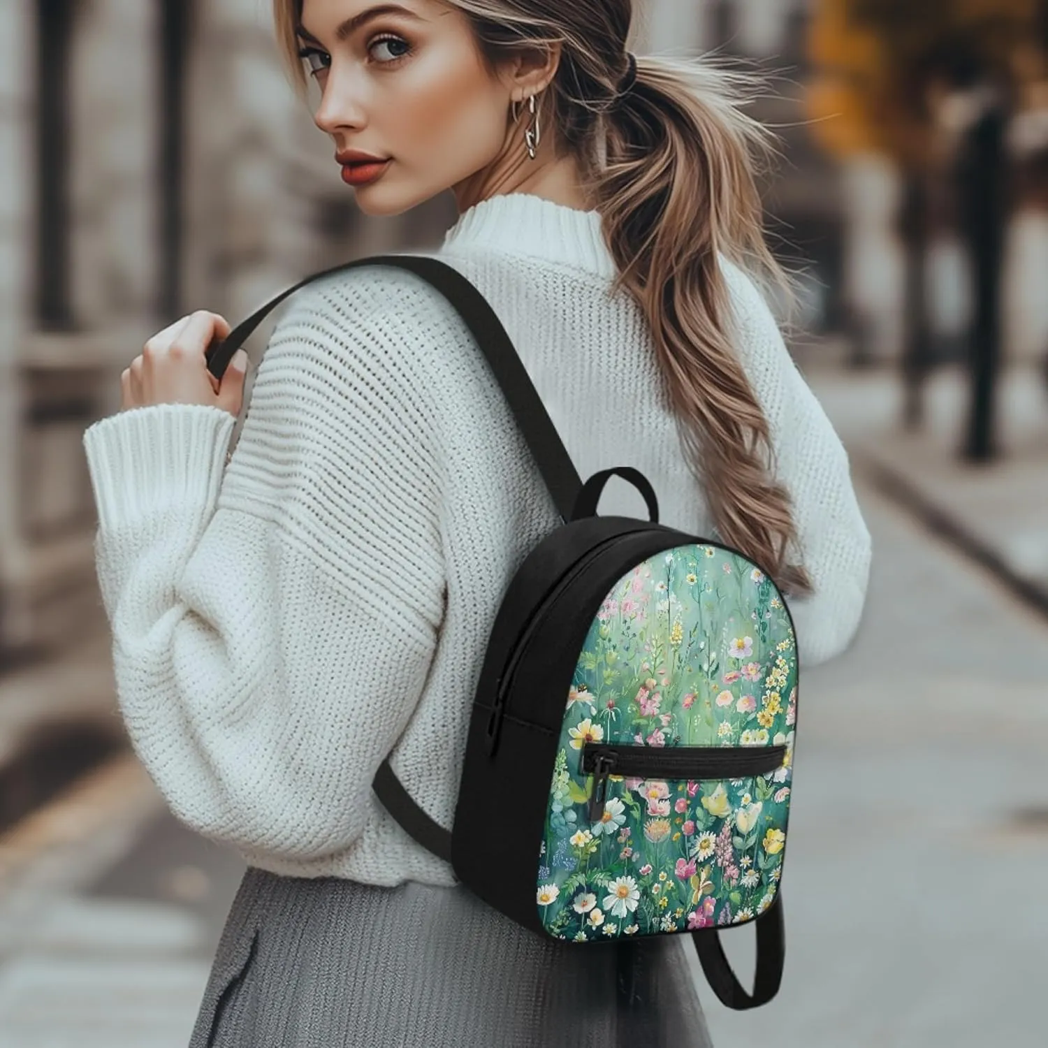 Floral Backpack for Women Small Size Adult Mini Backpacks Shoulder Bag for Travel Shopping Women's Waterproof Backpack Purse Mochila PequeñA Para Mujer