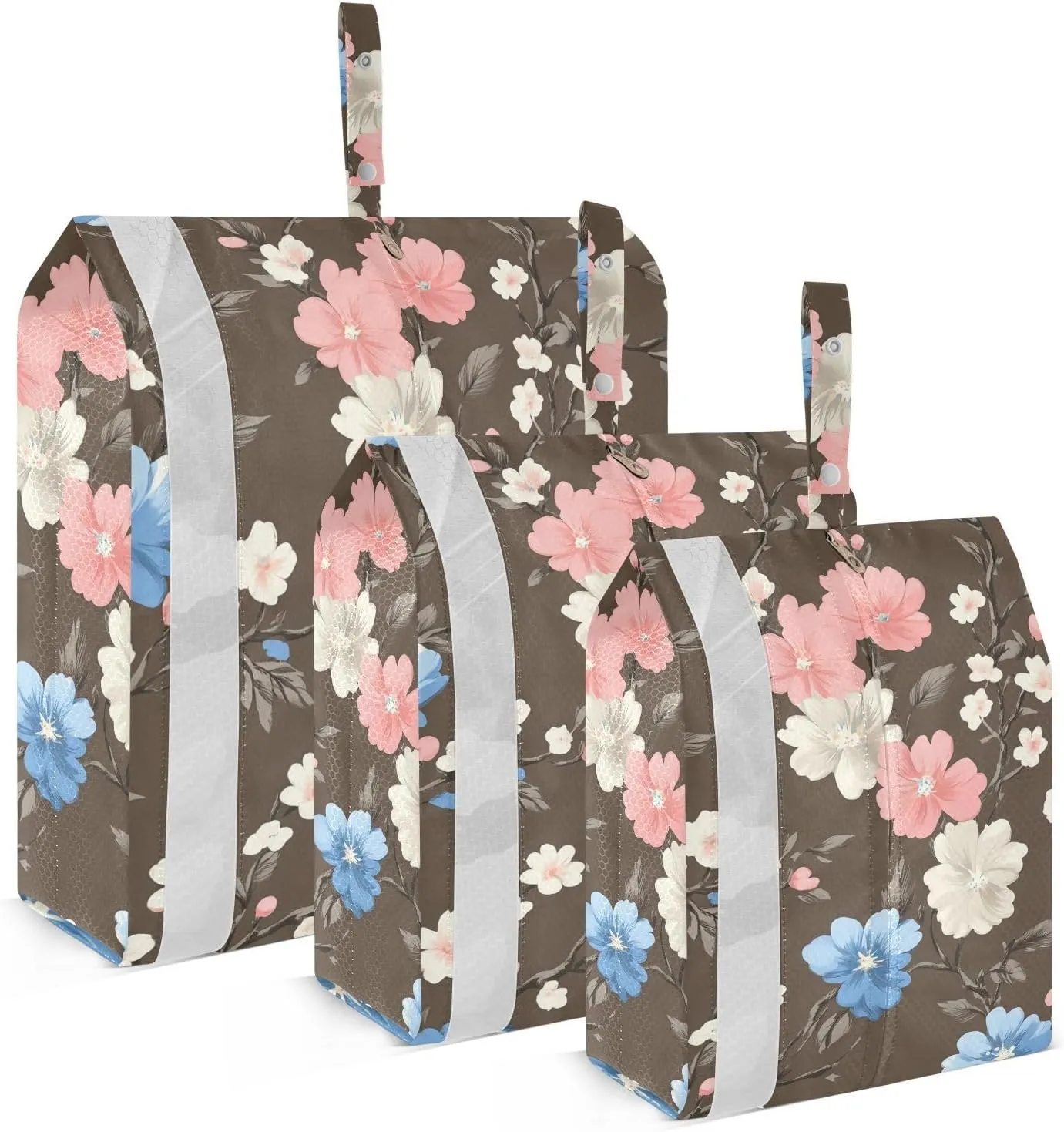 Floral Pattern with Pink Travel Storage Bag with Lanyard - Portable Lightweight Classified Storage Bag with Zipper, Dust and Waterproof Travel Packing Cube for Suitcase,3 Pieces