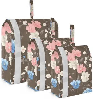 Floral Pattern with Pink Travel Storage Bag with Lanyard - Portable Lightweight Classified Storage Bag with Zipper, Dust and Waterproof Travel Packing Cube for Suitcase,3 Pieces