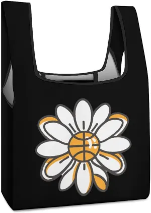 Flower Daisy Basketball Center Reusable Grocery Bag Foldable Shopping Tote Bags With Handle Portable Handbag