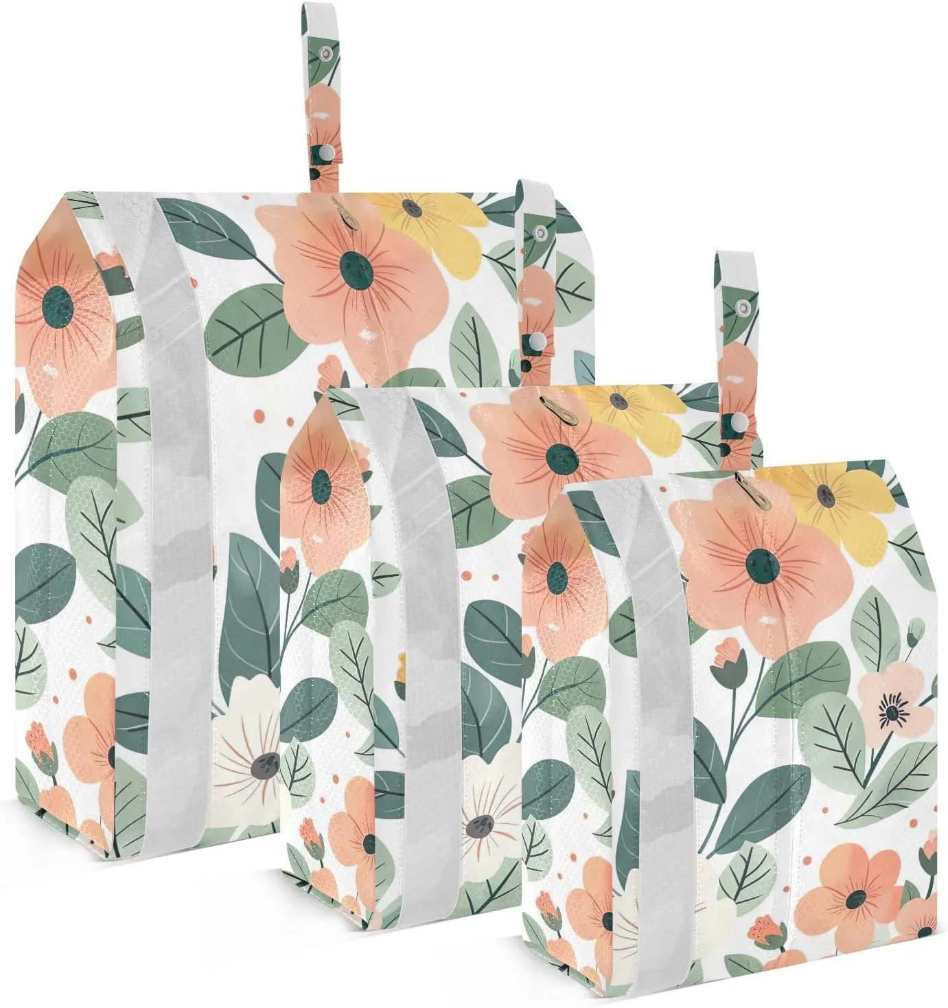 Flowers with Leaves Travel Storage Bag with Lanyard - Portable Lightweight Classified Storage Bag with Zipper, Dust and Waterproof Travel Packing Cube for Suitcase,3 Pieces