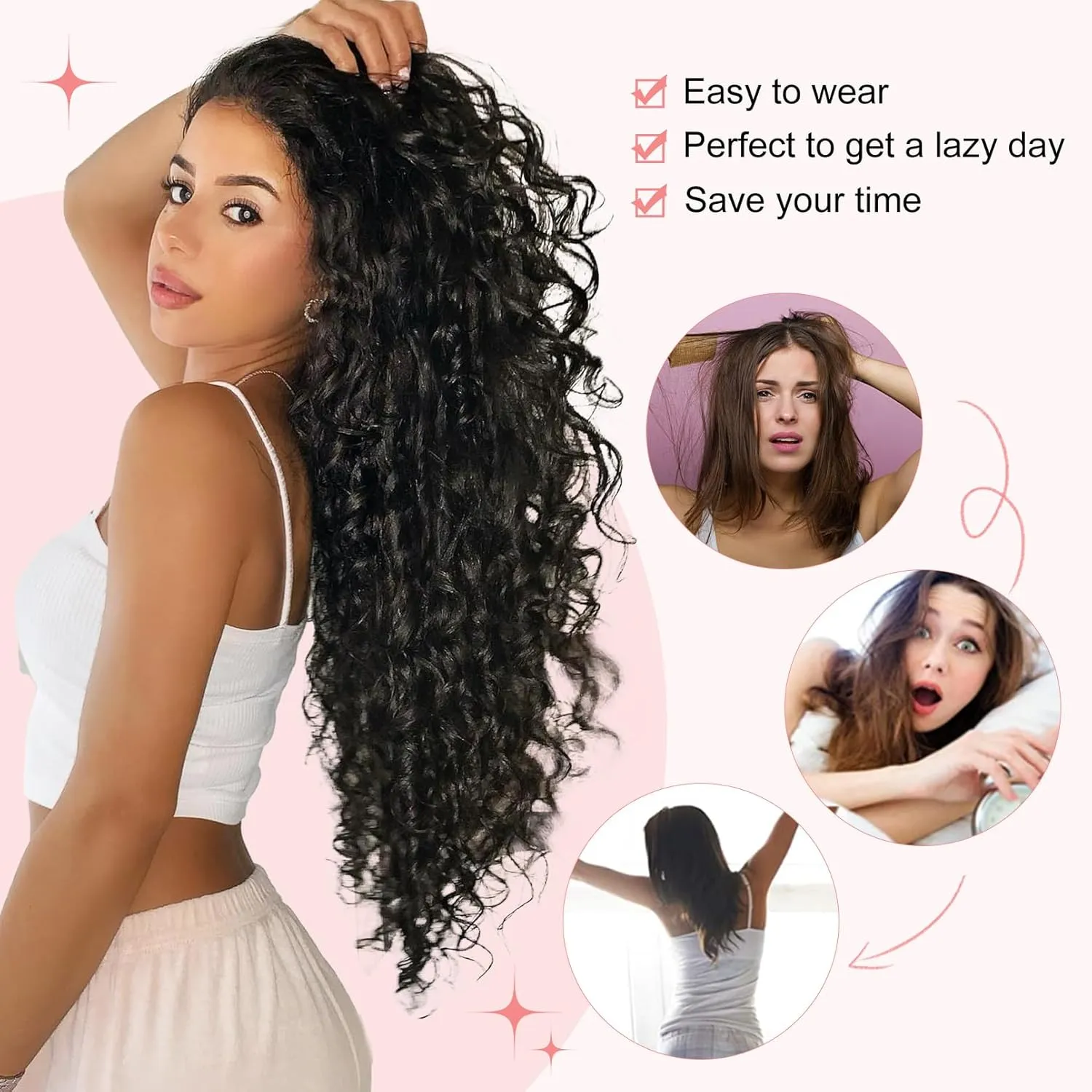 FLUFYMOOZ 9PCS Clip in Hair Extensions 22 Inch Curly Hair Extension Long Soft Synthetic Hairpieces for Women (Chestnut Brown)