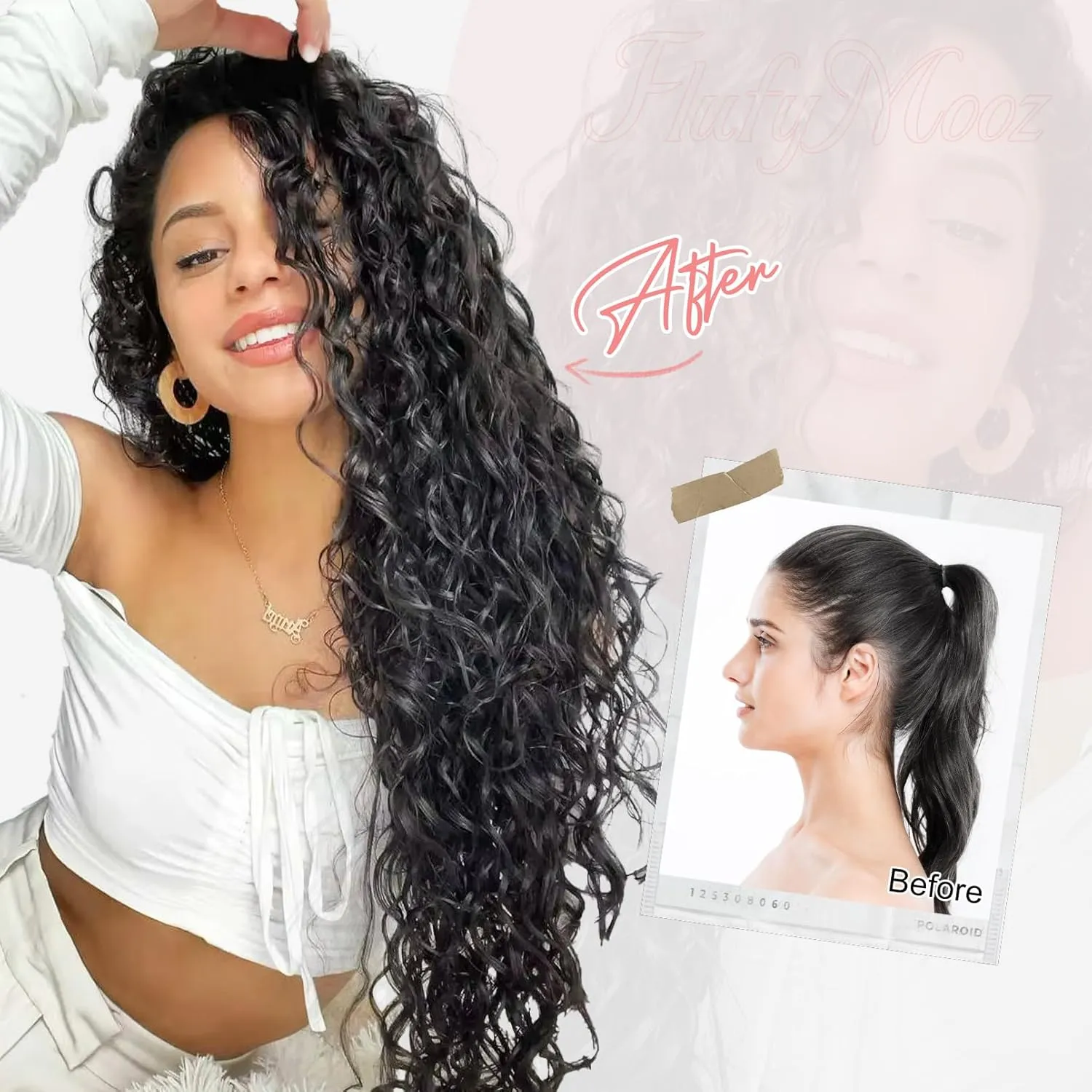 FLUFYMOOZ 9PCS Clip in Hair Extensions 22 Inch Curly Hair Extension Long Soft Synthetic Hairpieces for Women (Chestnut Brown)