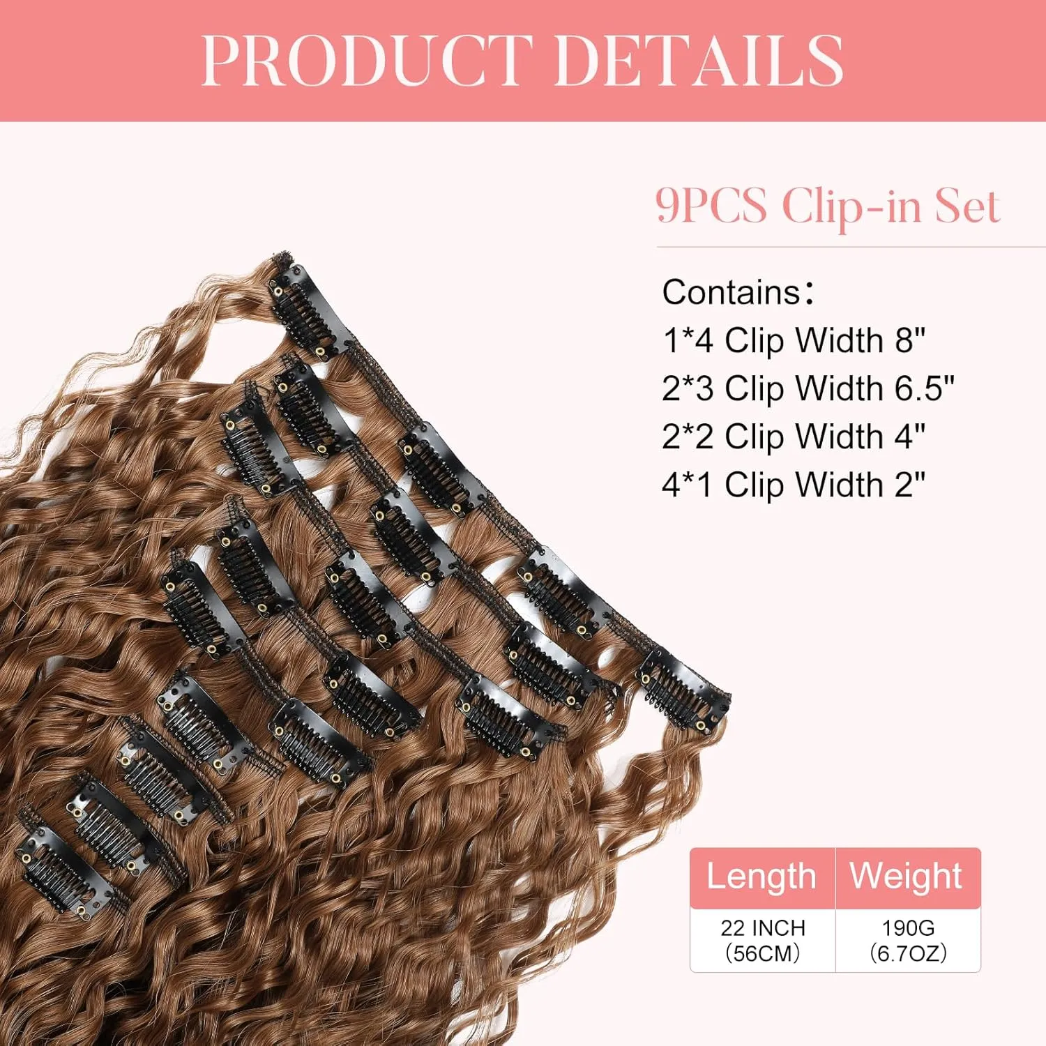 FLUFYMOOZ 9PCS Clip in Hair Extensions 22 Inch Curly Hair Extension Long Soft Synthetic Hairpieces for Women (Chestnut Brown)