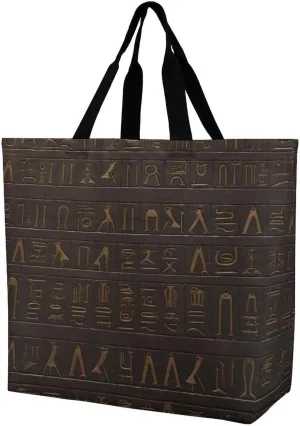 Foldable Grocery Bag Reusable Shopping Bag Ancient Egyptian Hieroglyph Tote Bag Casual Handbags for Work Shopping