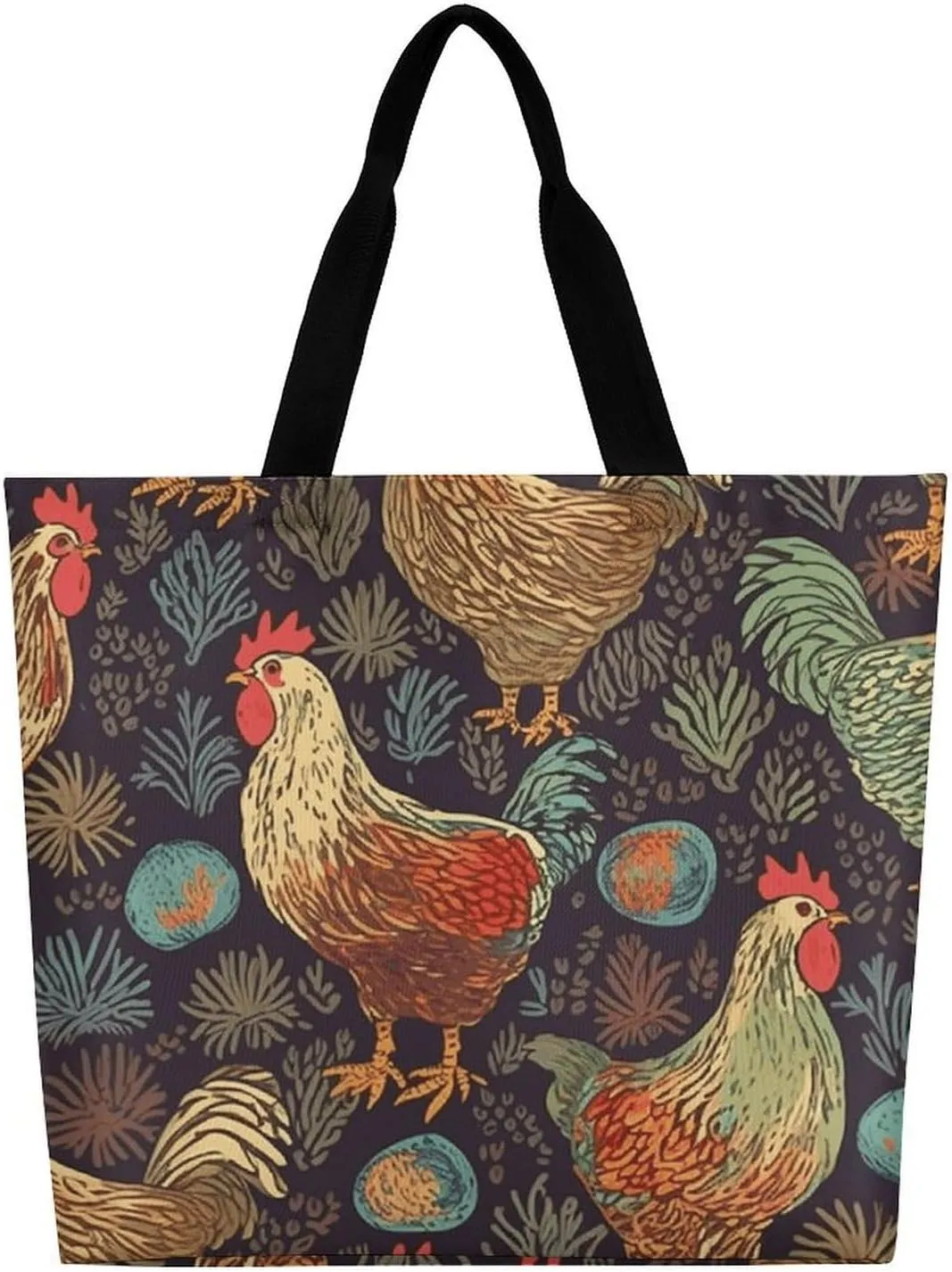 Foldable Grocery Bag Reusable Shopping Bag Chicken Print Tote Bag Casual Handbags for Work Shopping