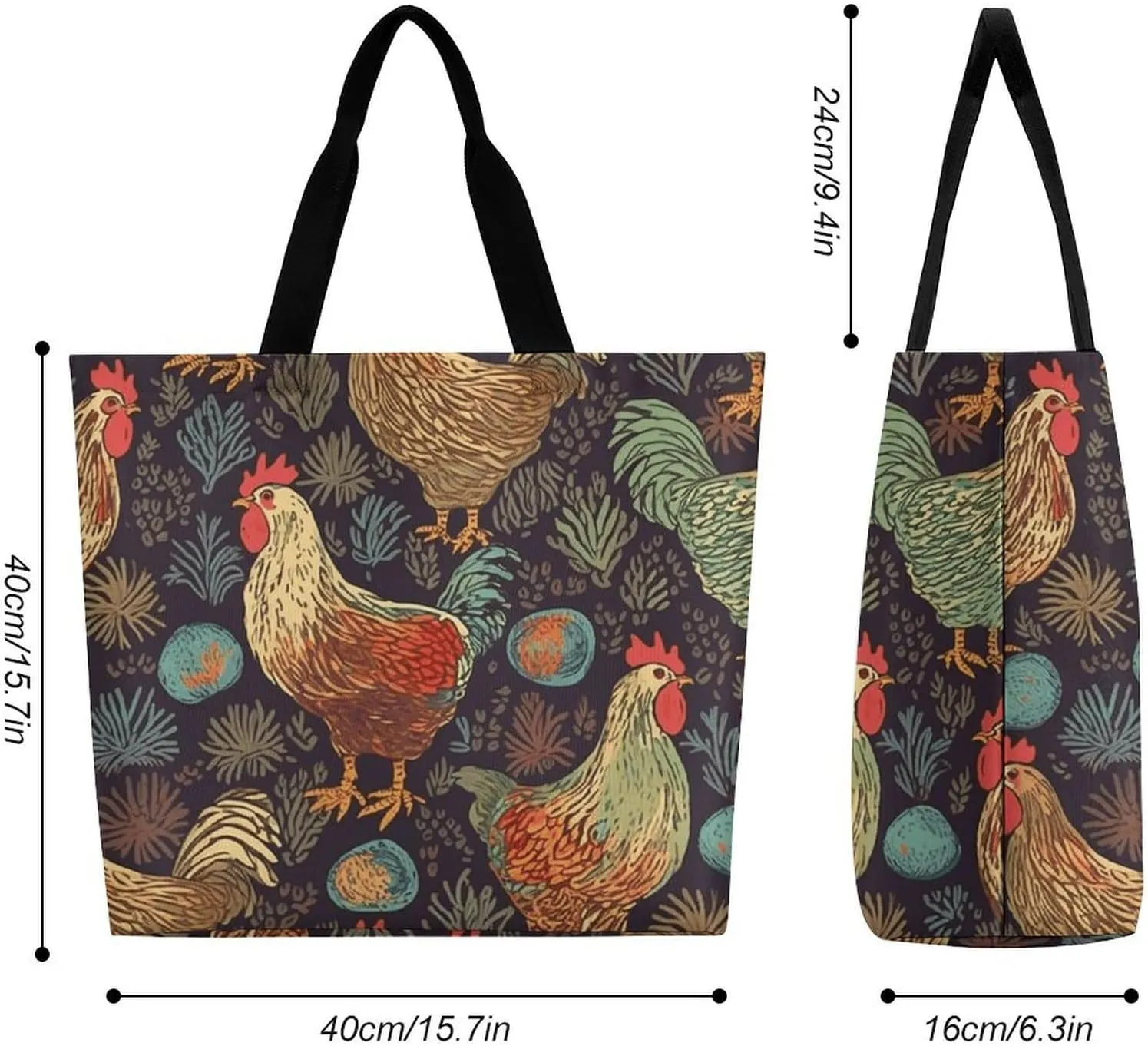 Foldable Grocery Bag Reusable Shopping Bag Chicken Print Tote Bag Casual Handbags for Work Shopping