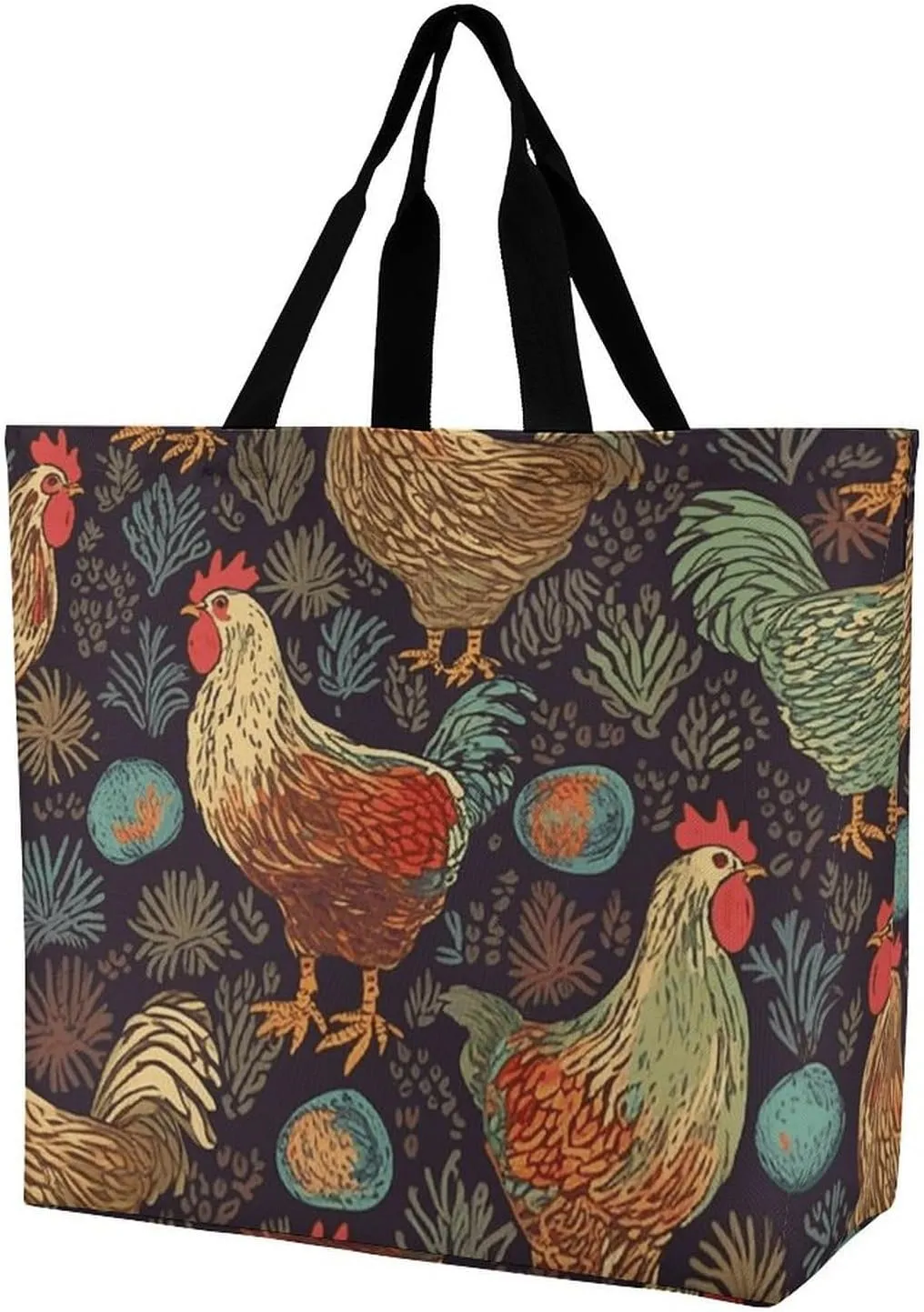 Foldable Grocery Bag Reusable Shopping Bag Chicken Print Tote Bag Casual Handbags for Work Shopping