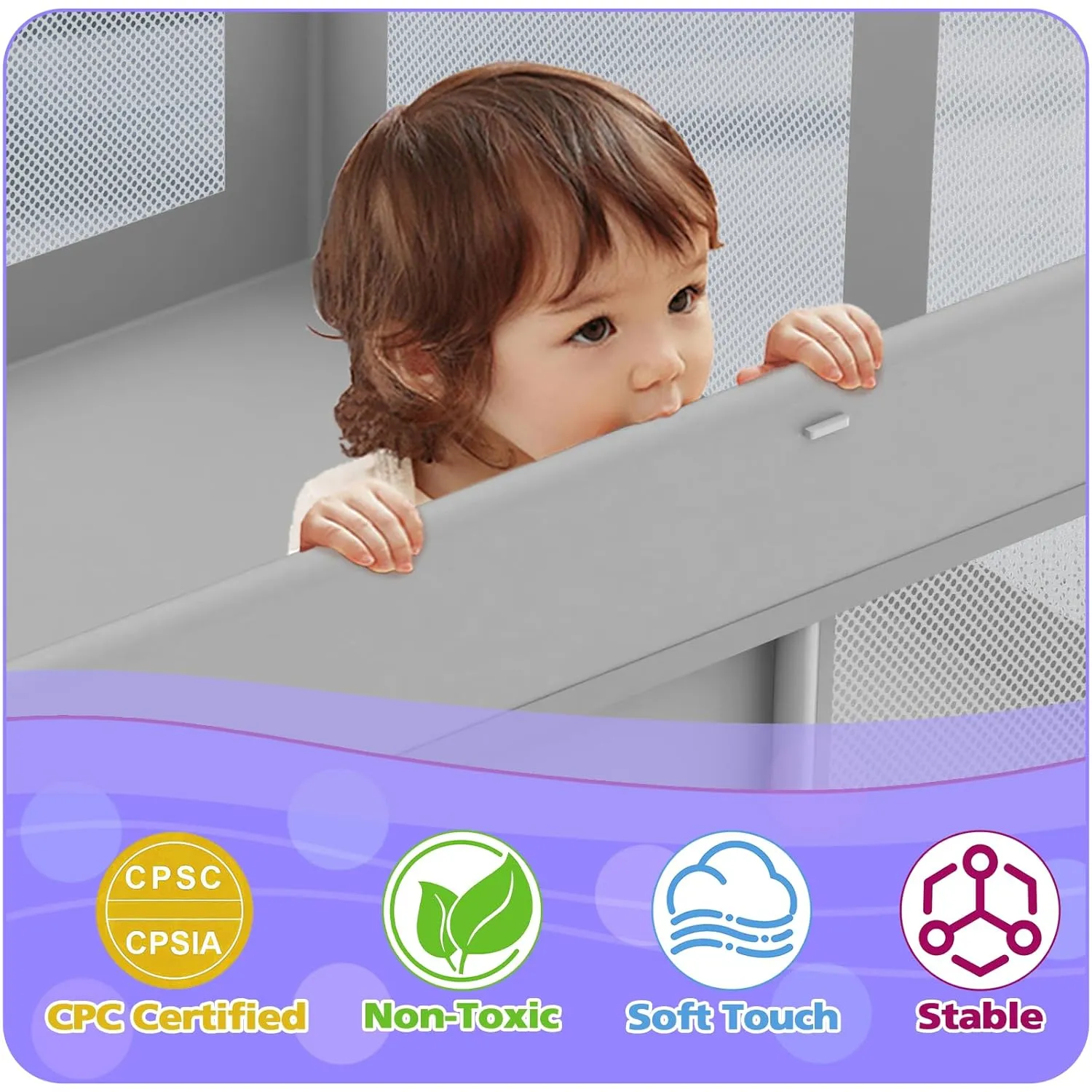 Foldable Playpen for Babies and Toddlers, 50"×50" Portable Playard with Carry Bag & 50 Ball Pit Balls, Indoor & Outdoor Baby Fence with Thick Mesh, No Assembly Required, Grey
