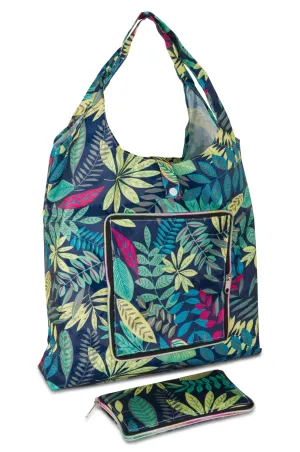 Foldable Shopping Bag | Navy Green Leaf | 0999ZZ