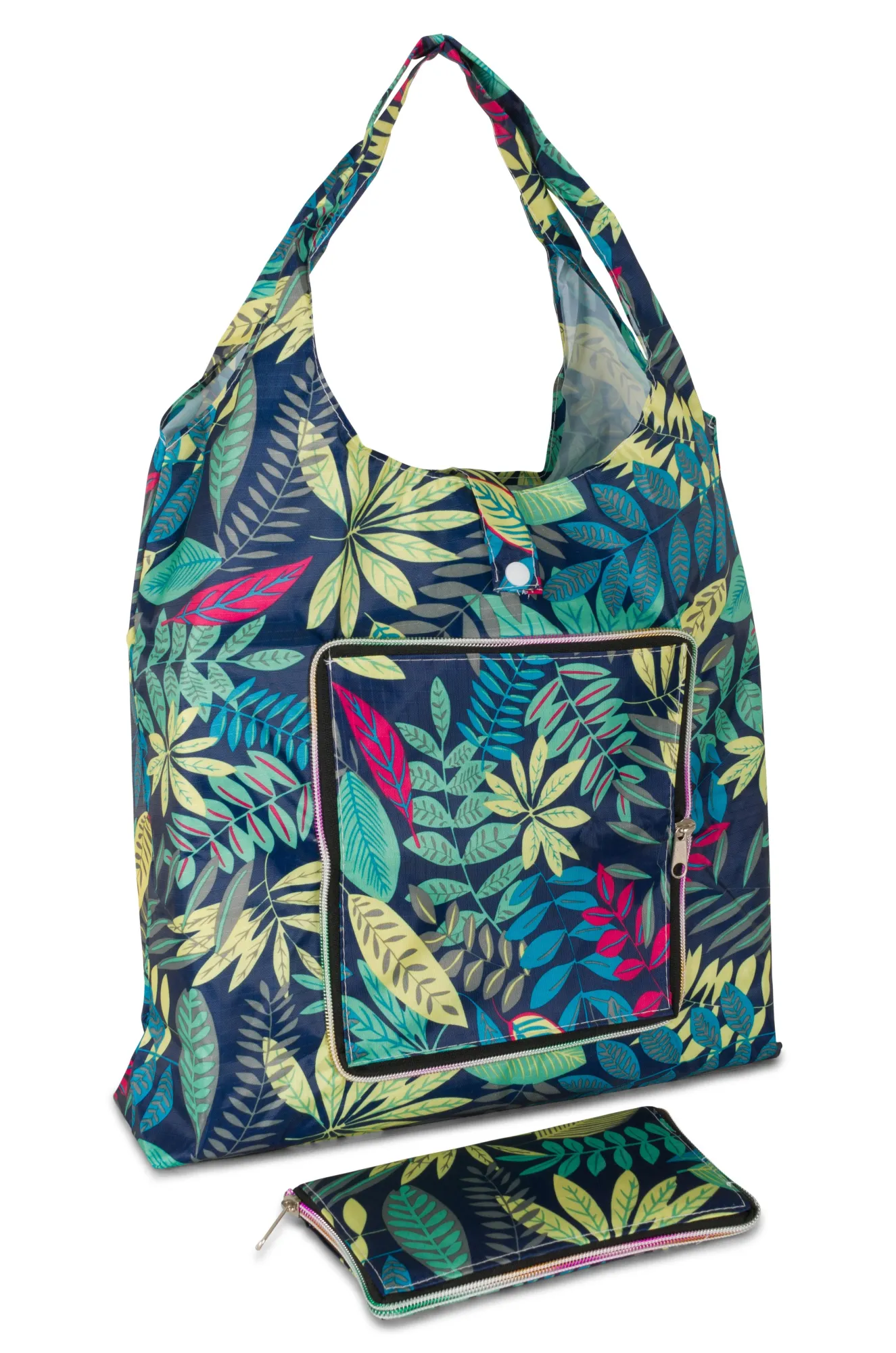 Foldable Shopping Bag | Navy Green Leaf | 0999ZZ