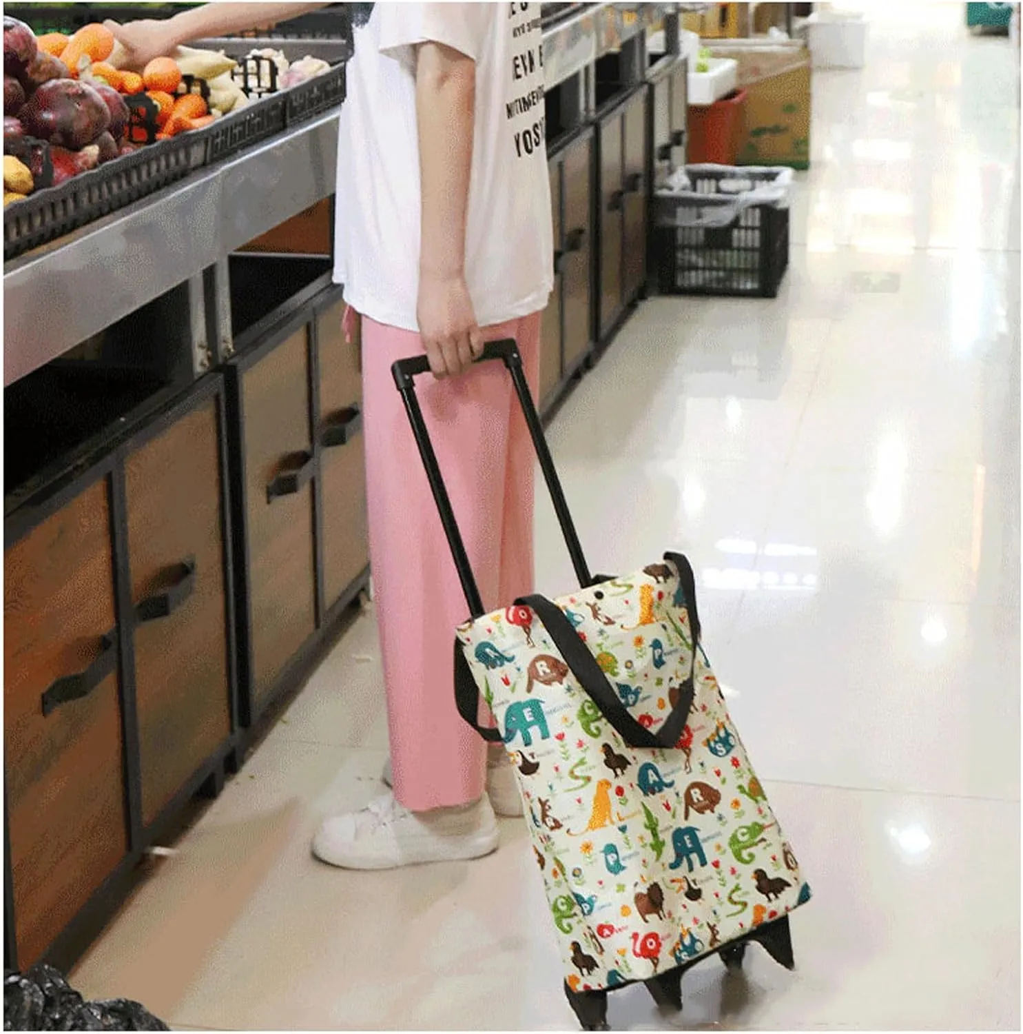 Foldable Shopping Bag with Wheels,Collapsible Shopping Trolley,Waterproof,with Wheels and Telescoping Handle,Foldable,Strong Bearing Capacity Large Capacity 1010