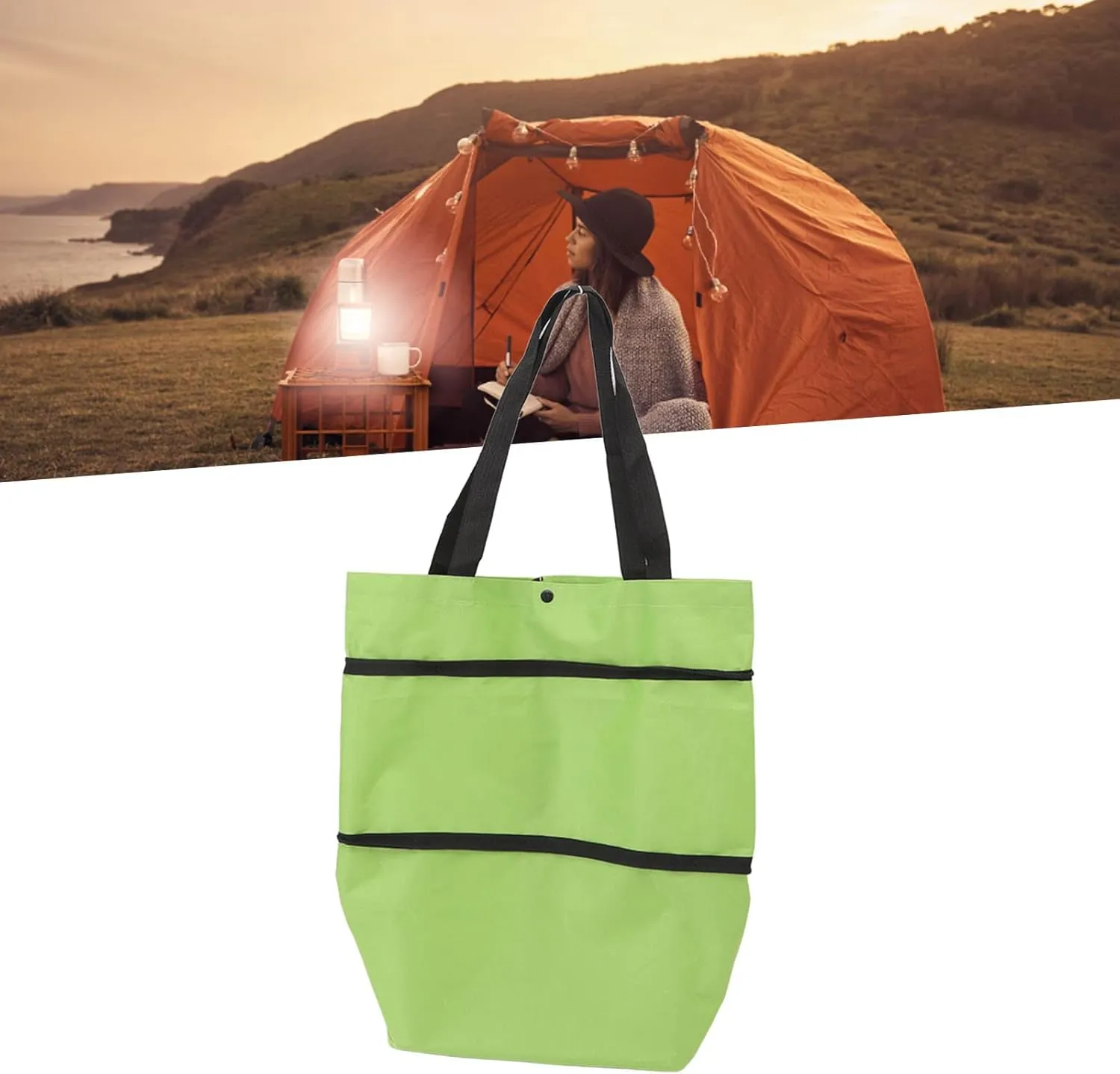 Foldable Shopping Cart Folding Shopping Bag Green Portable Hand Held Collapsible Sundries Bag Wheeled Folding Shopping Cart Collapsible Food Bag with Wheels (Green)
