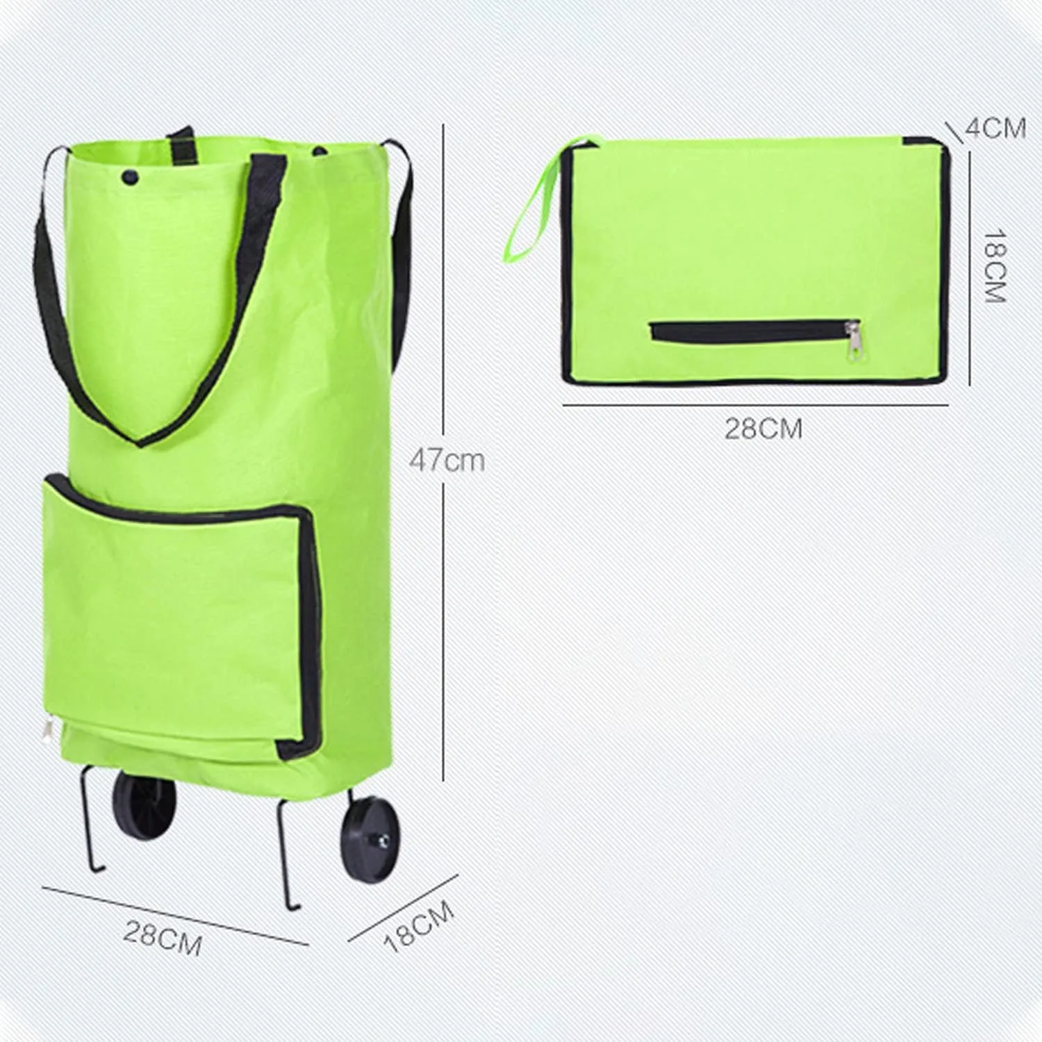 Foldable Shopping Cart Folding Shopping Bag Portable Hand-held Collapsible Sundries Bag Wheeled Folding Shopping Cart with Wheels red