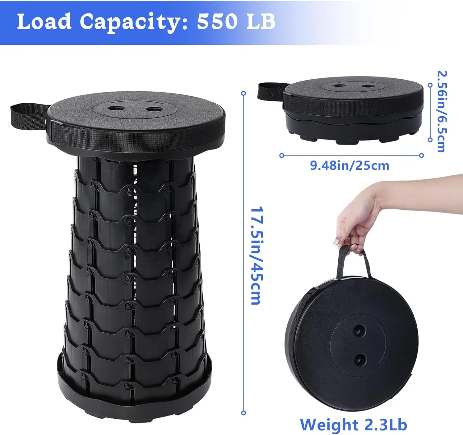 Foldable Telescoping Stool Portable, Retractable Stool for Adults, Upgraded Collapsible Folding Seats with Load Capacity 550lbs, Camping Stools for Adults