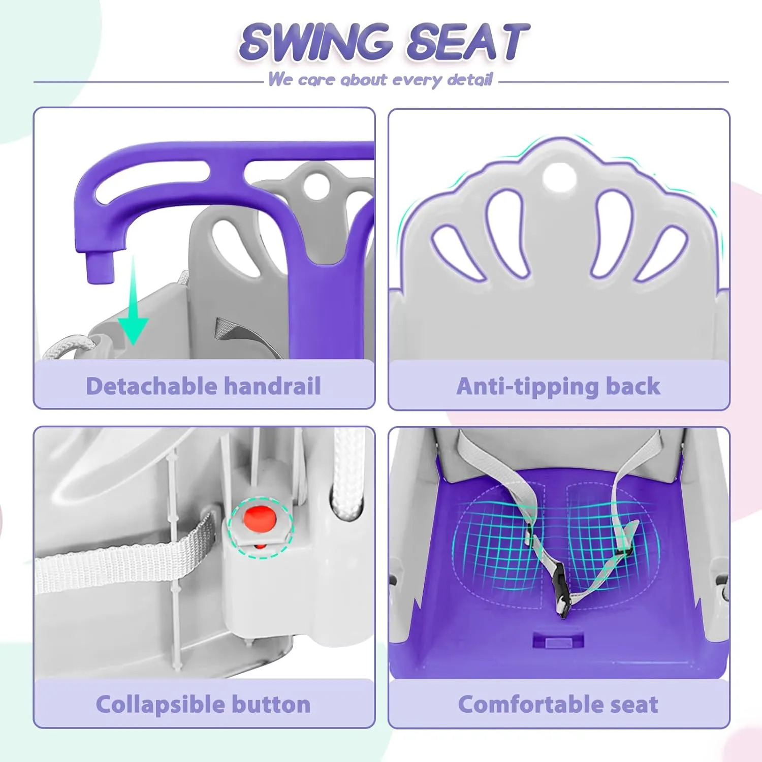 Foldable Toddler Swing Set and Baby Jumper, Indoor & Outdoor Use, Baby Bouncer Jumper, Safe and Durable Swing Set for Backyard (Purple)