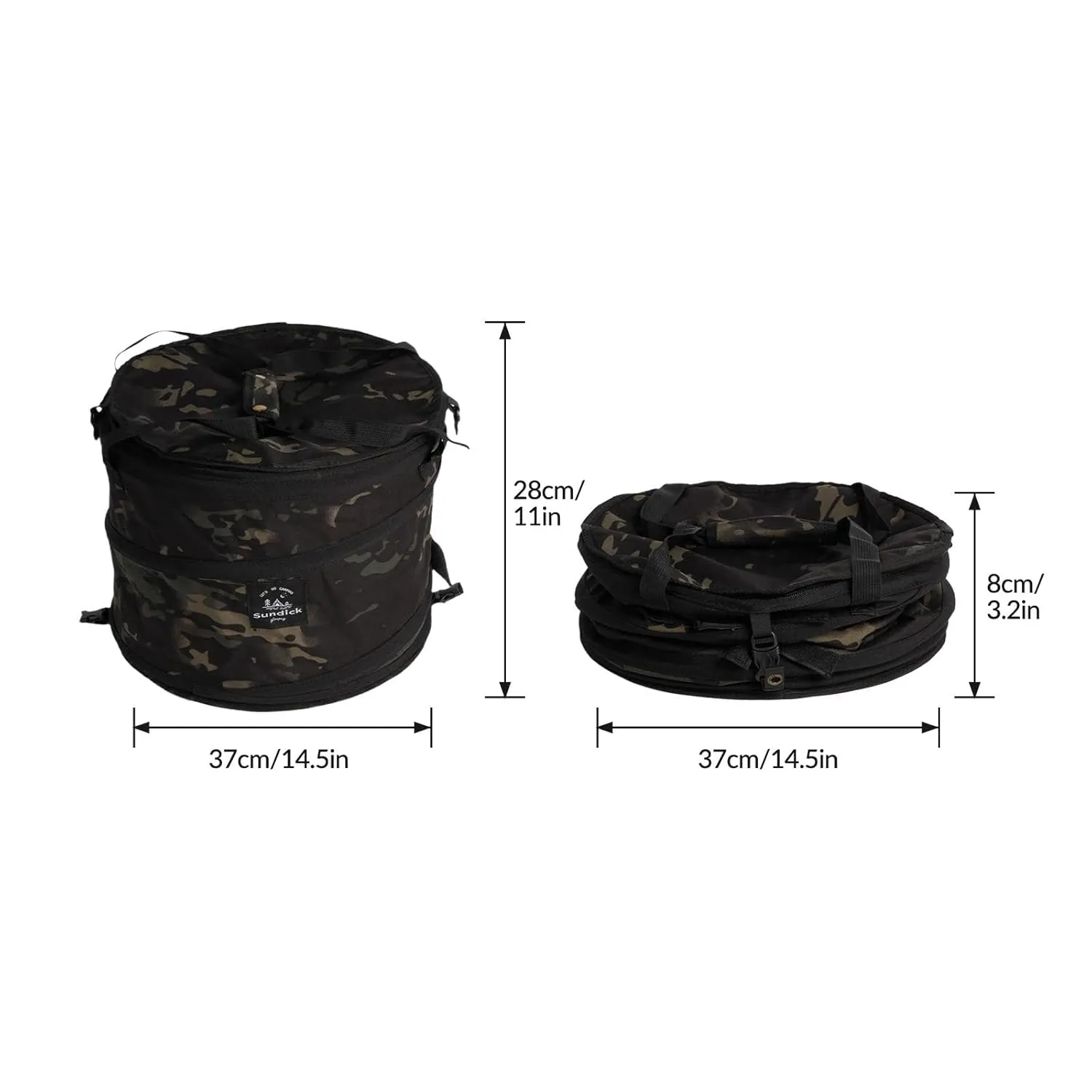Foldable Trash Container for Camping and Outdoor Use, Black Camo